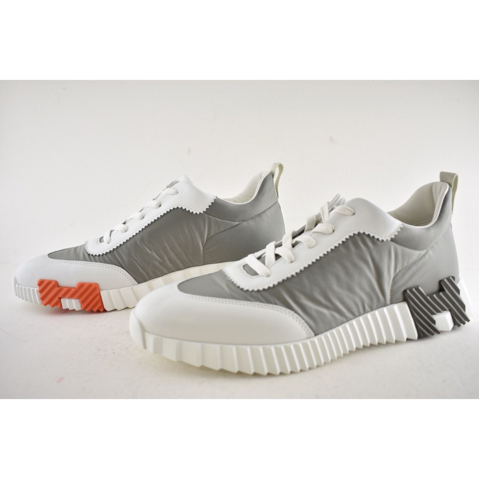 Hermes Mens Bouncing Sneaker Etoupe Blanc White Grey H Logo Lace Up Size US 11 / EU 44 - 14 Thumbnail