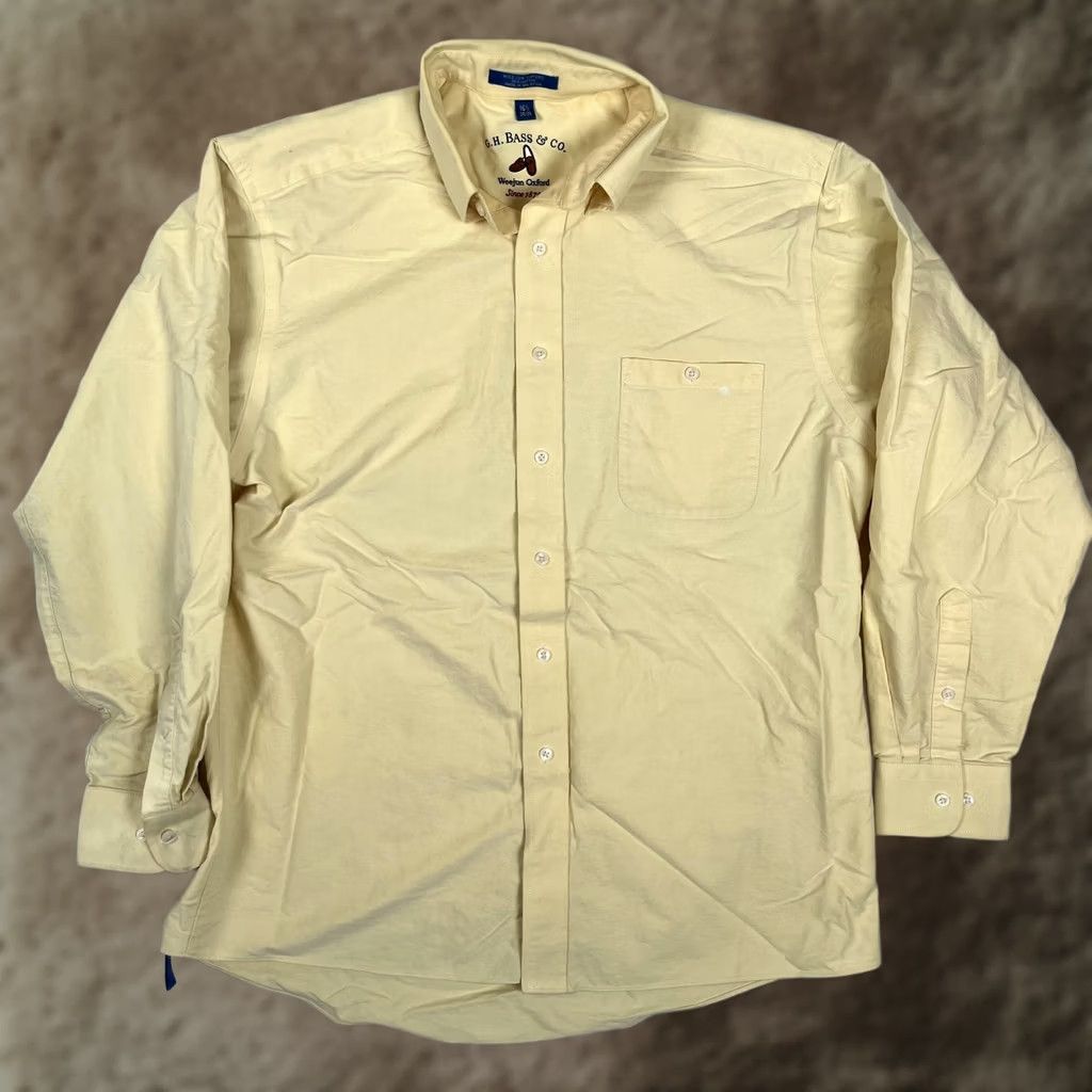 Vintage G.H. Bass & Co. Shirt Mens Large Yellow Weejun Oxford Long Sleeve Button Front Size US L / EU 52-54 / 3 - 1 Thumbnail