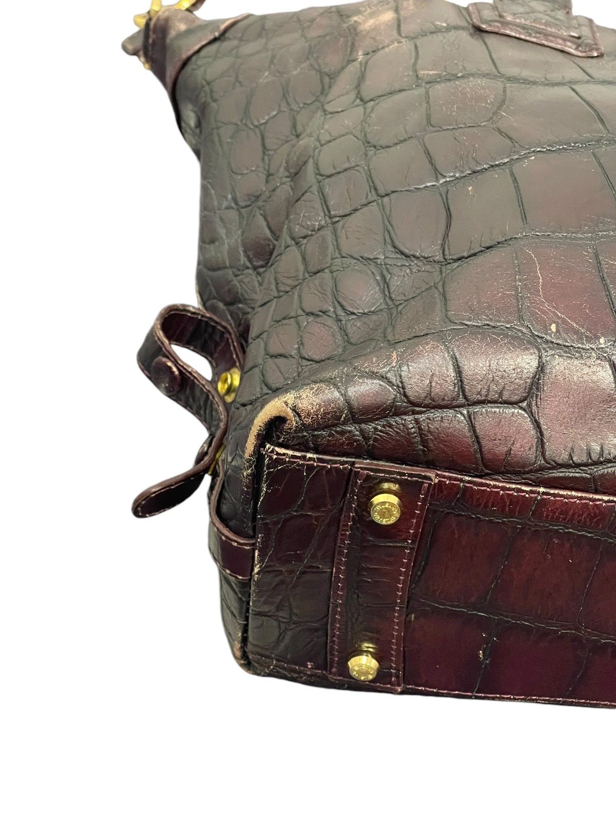 Genuine Leather Crocodile Embossed Patina Leather Jewels Shoulder Bag 1🟩1 Size ONE SIZE - 6 Thumbnail