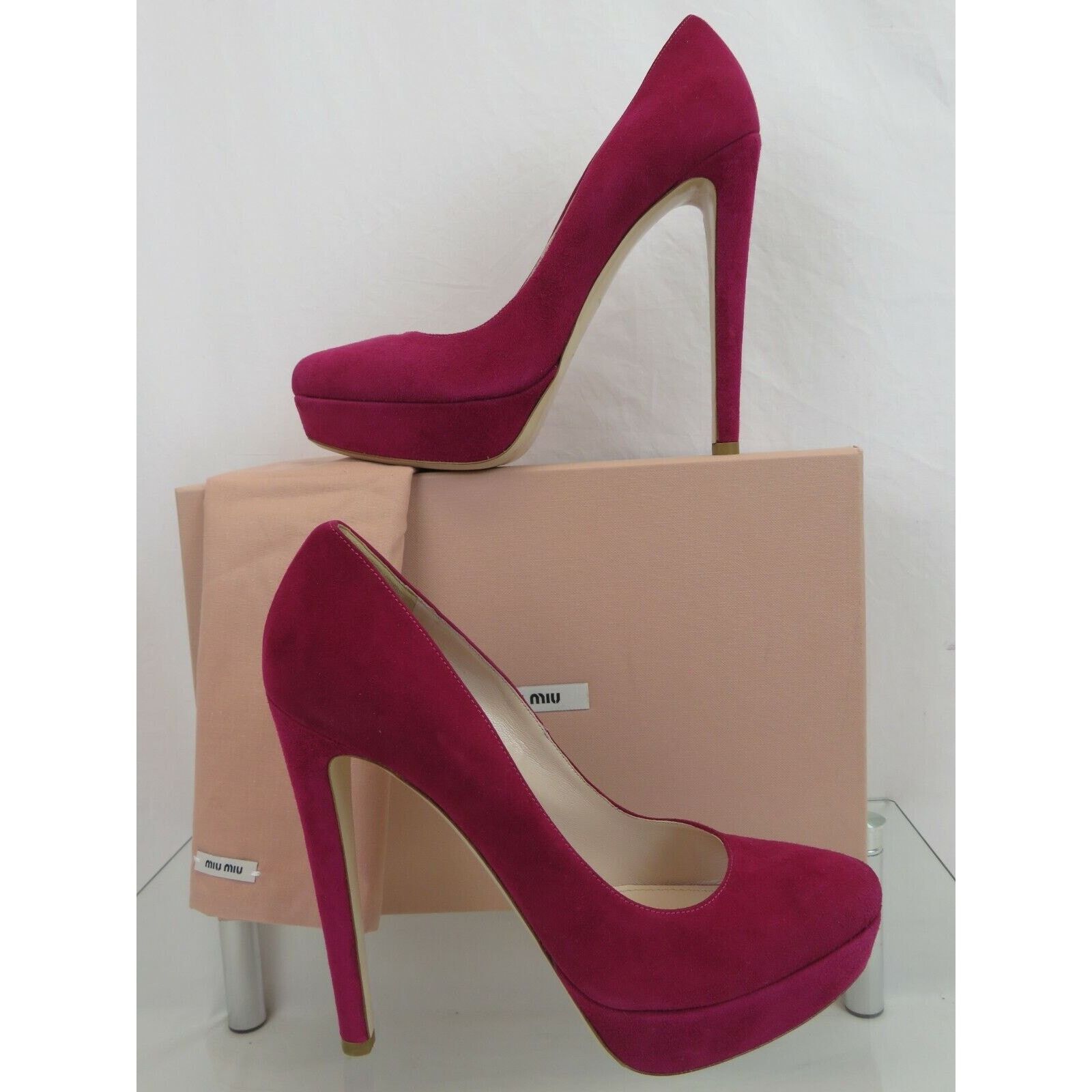 Miu Miu 5IP355 BURGUNDY SUEDE CLASSIC PLATFORM HEEL PUMPS 40 ITALY Size US 10 / IT 40 - 6 Thumbnail