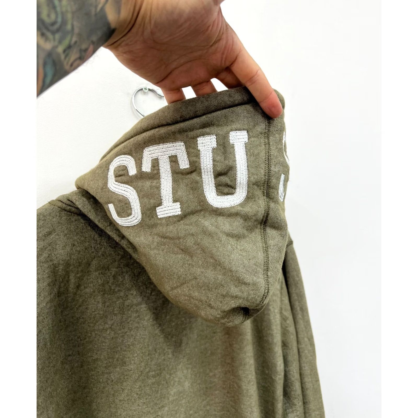 Logo 7 VINTAGE Stussy Hoodie Mens L Khaki Logo Zip Hooded Pullover Size US L / EU 52-54 / 3 - 7 Thumbnail
