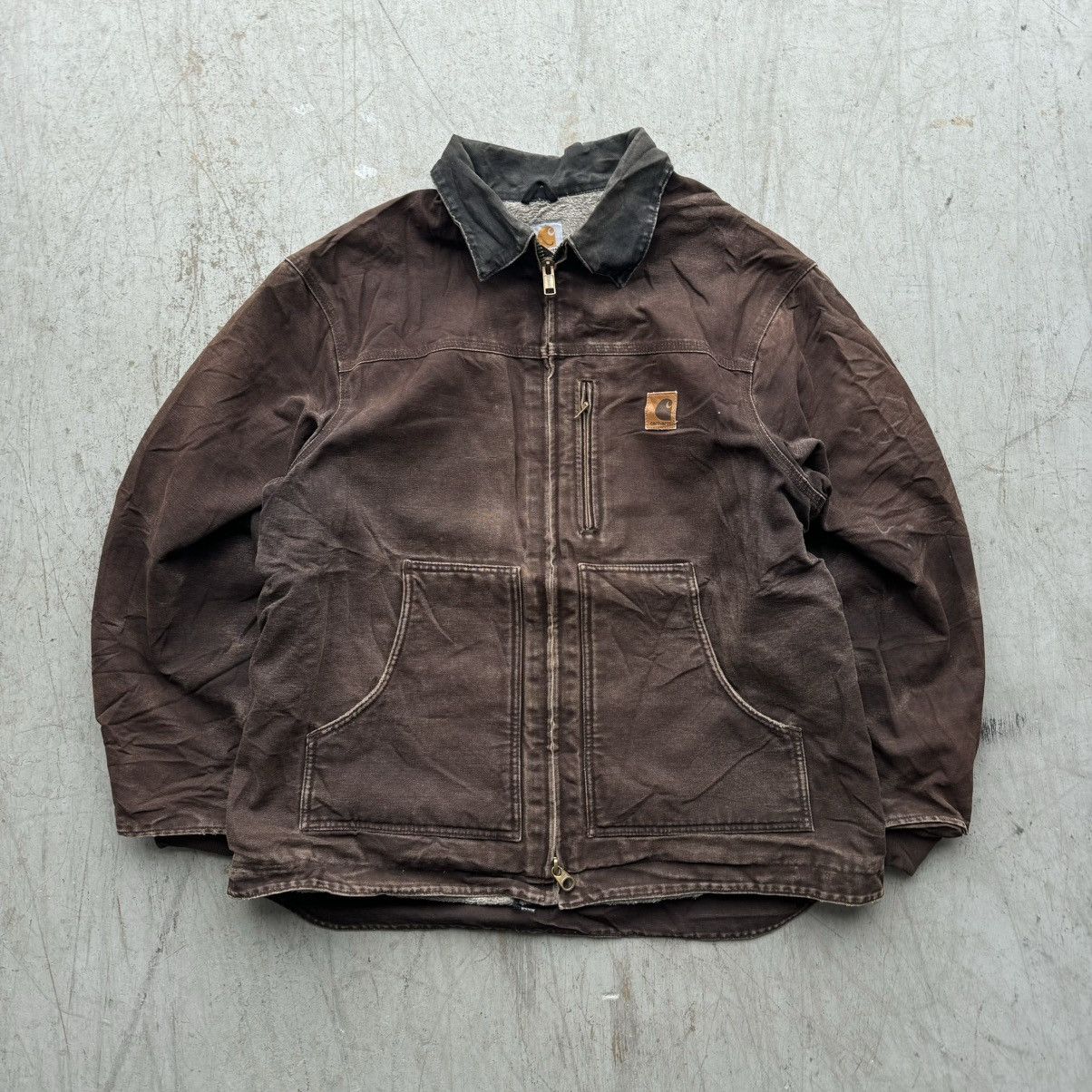 Carhartt × Vintage Carhartt Mocha Brown Distressed Faded Jacket Workwear Size US XL / EU 56 / 4 - 1 Thumbnail