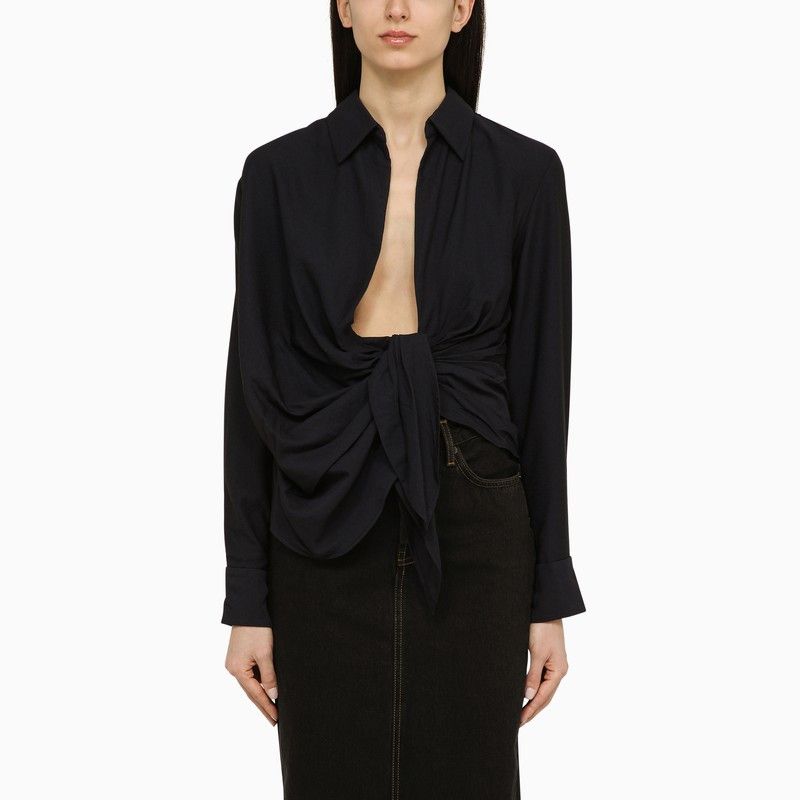 image of Jacquemus Blue Navy Viscose Bahia Shirt, Women's (Size Medium)