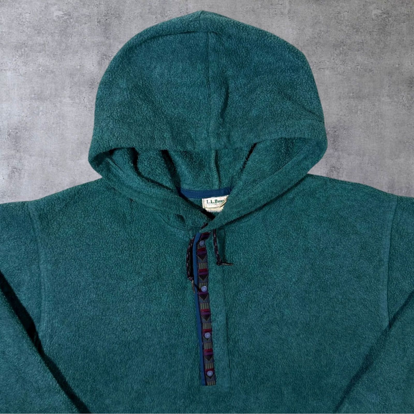 Vintage VINTAGE L.L.Bean Green Pullover Fleece Hoodie Women's Large Snap Button 90s Pullover Hoodie Size L / US 10 / IT 46 - 3 Thumbnail