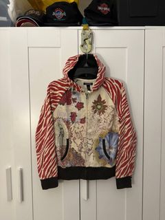 vintage Y2K 00 lucky brand L asian floral print zip up hoodie sweatshirt  jacket 