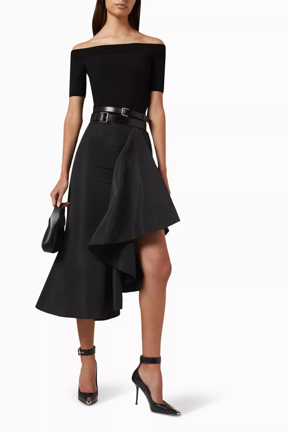 Alexander McQueen o1y0325 Midi Skirt in Black Size 28" / US 6 / IT 42 - 2 Thumbnail