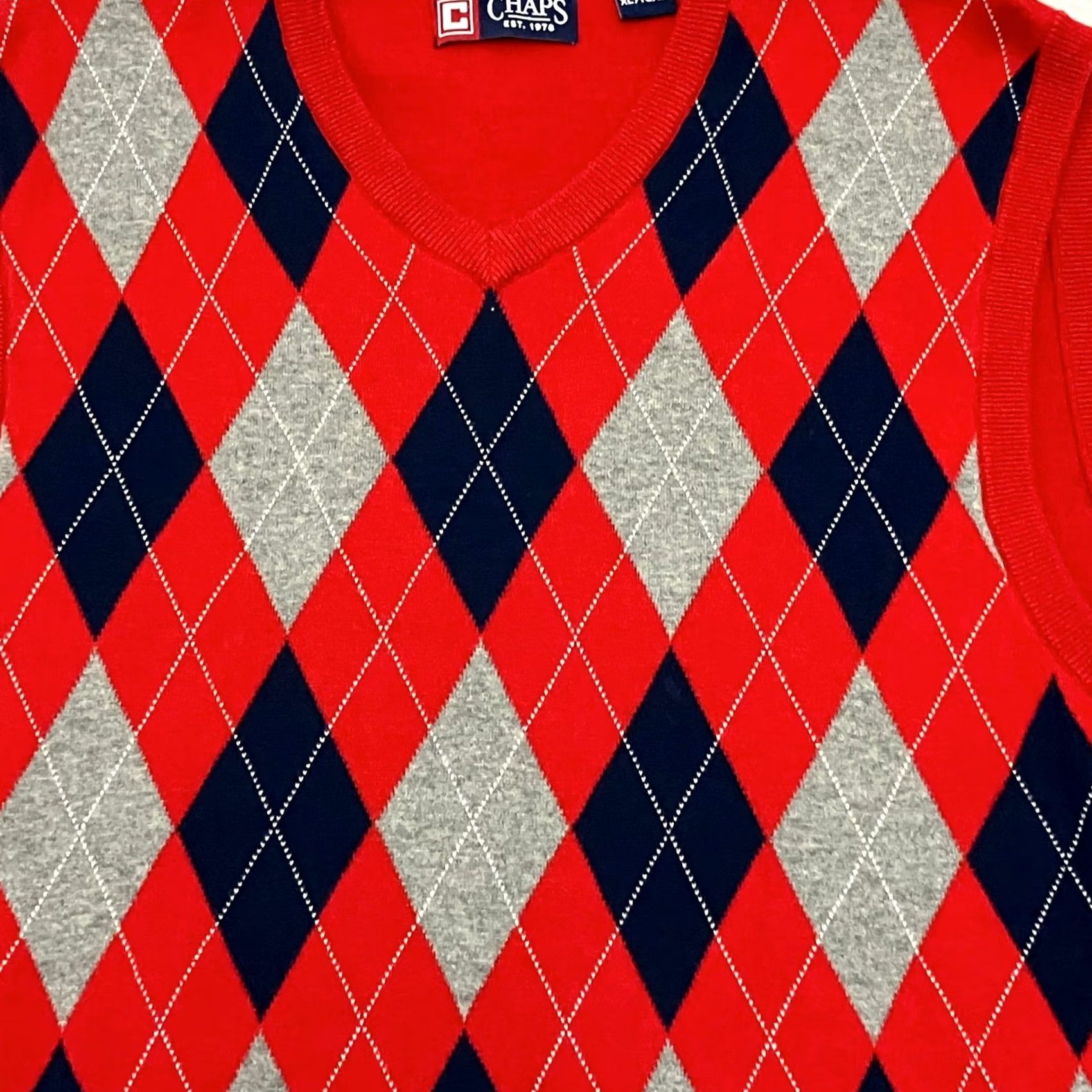 Chaps Chaps Vest XL Argyle Red Navy Grey V Neck Cotton Knit Shirt/Presenter: Jumper? Size US XL / EU 56 / 4 - 2 Thumbnail
