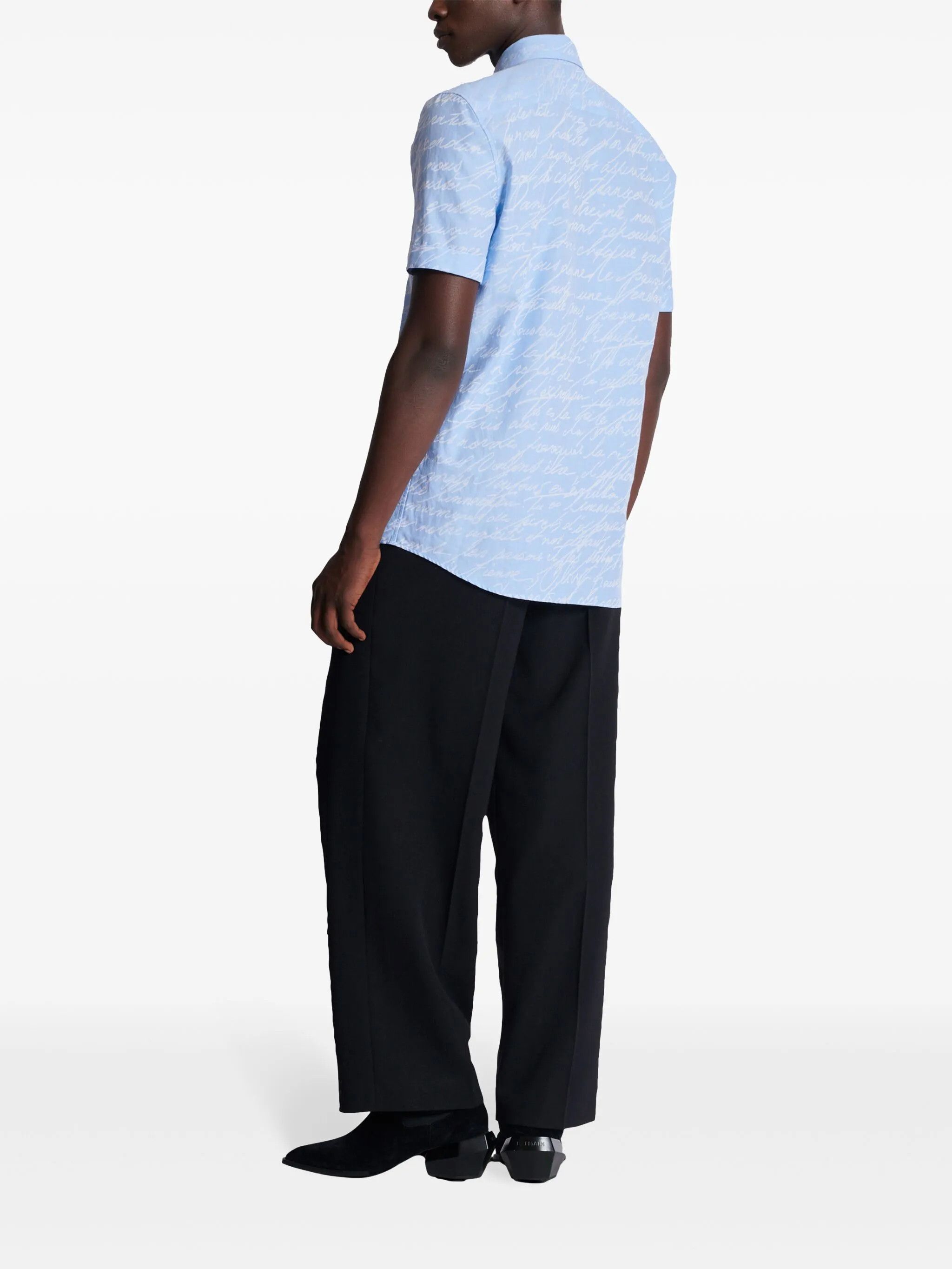 Balmain o1mt1gz0126 Love Letter Jacquard Short Sleeve Shirt in Blue Size US M / EU 48-50 / 2 - 3 Thumbnail