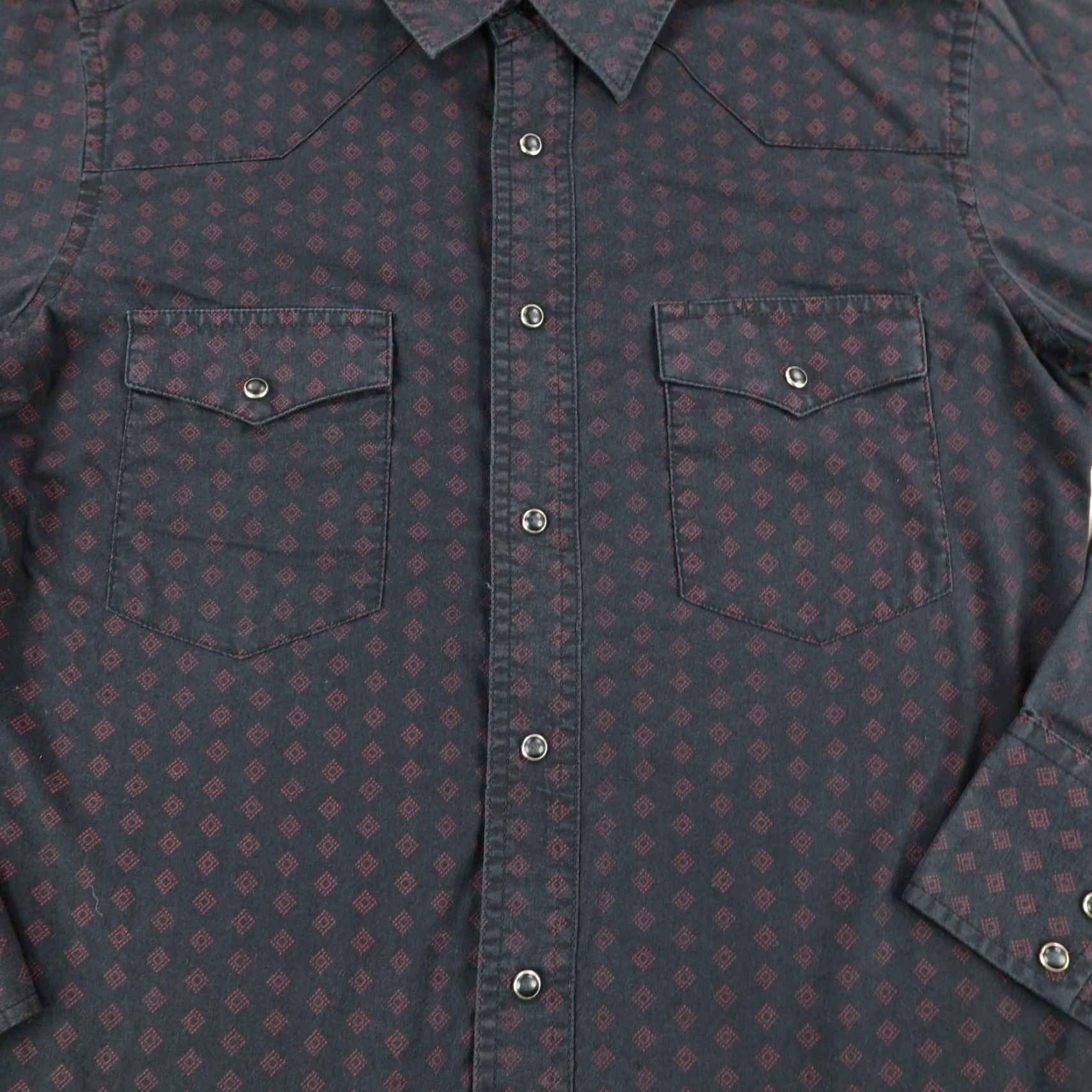 Wrangler Wrangler Shirt Men Small Black Red Geometric Diamonds Western Pearl Snap Ranch ^ Size US S / EU 44-46 / 1 - 3 Thumbnail