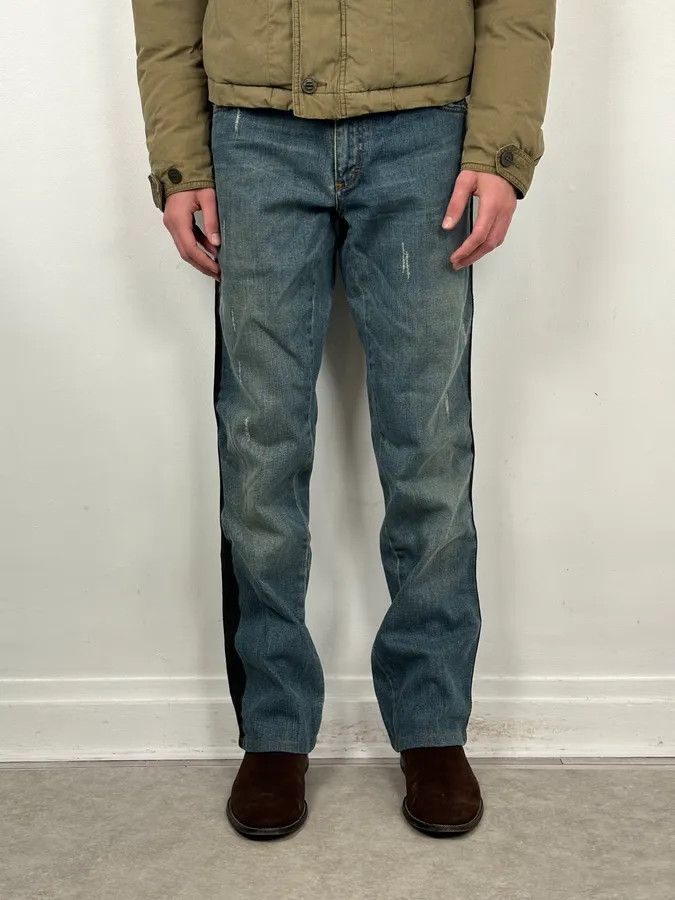 Roberto Cavalli 2000s Roberto Cavalli Blue Straight Contrast Side Stripe Denim Jeans Size US 32 / EU 48 - 2 Thumbnail