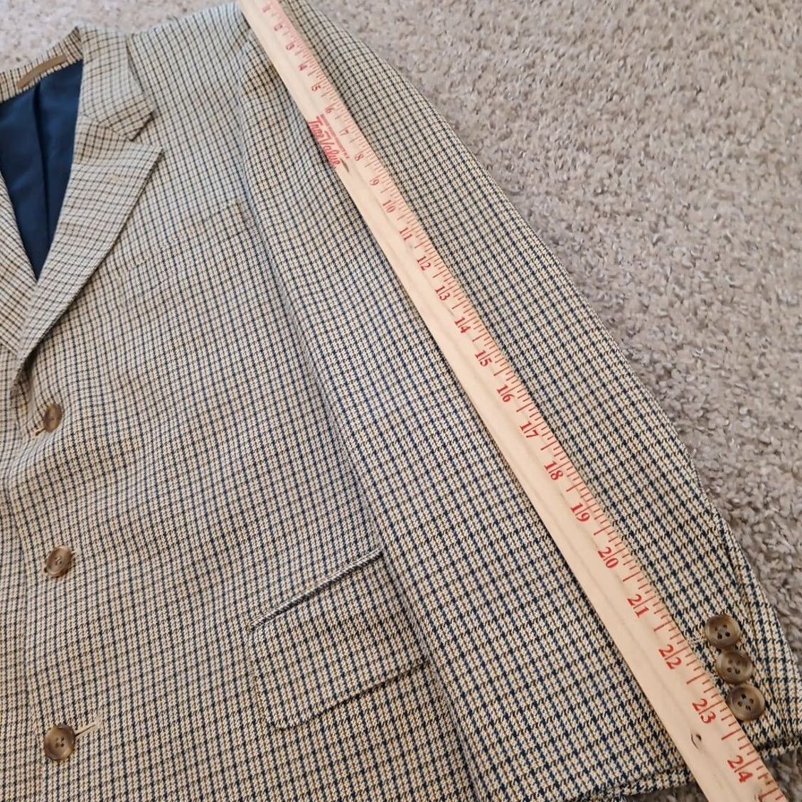 Crombie Crombie Blazer Mens 40 Beige Plaid Wool Silk Three-Button Ventless Regular Notch Lapel 2 Piece Single-Breasted Mens SS Size 40R - 3 Thumbnail