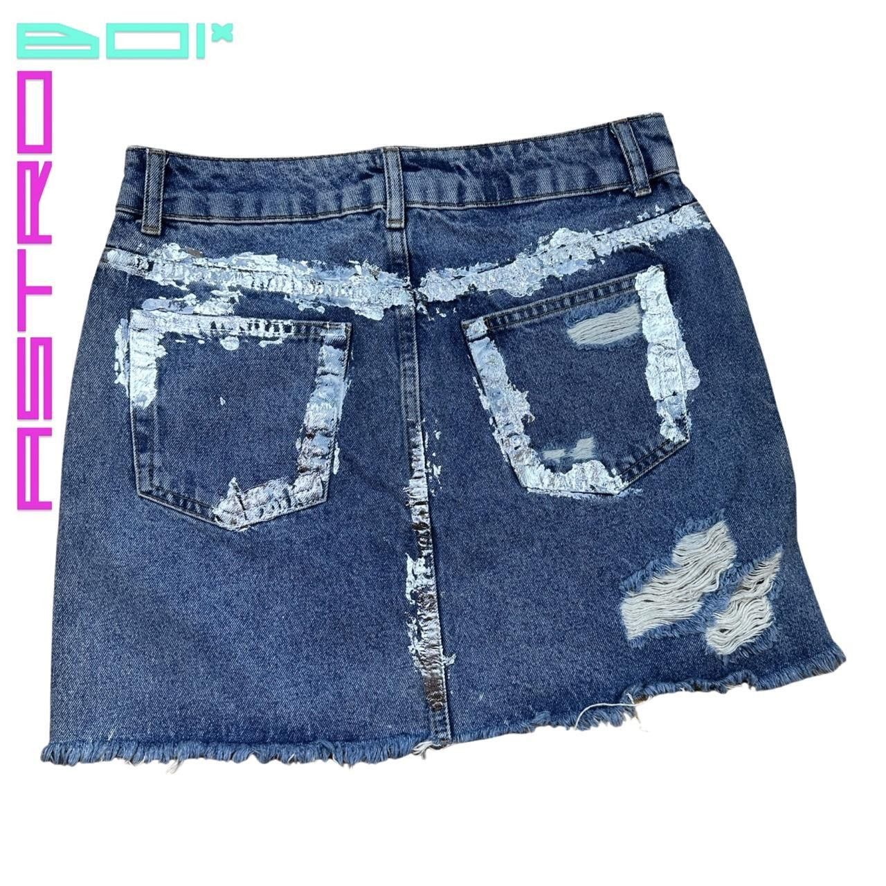 Topshop ASTROBOI* CUSTOM METALLIC FOIL BLUE DENIM SKIRT _ SIZE 4 Size 27" / US 4 / IT 40 - 4 Thumbnail