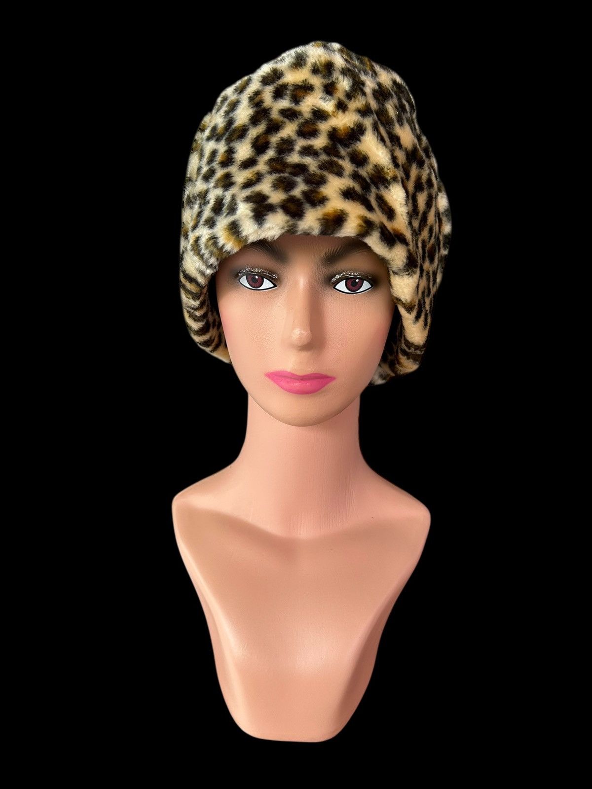 Japanese Brand Leopard Japanese Punk Bondage Style Fluffy fur Beanie Hats Size ONE SIZE - 4 Thumbnail