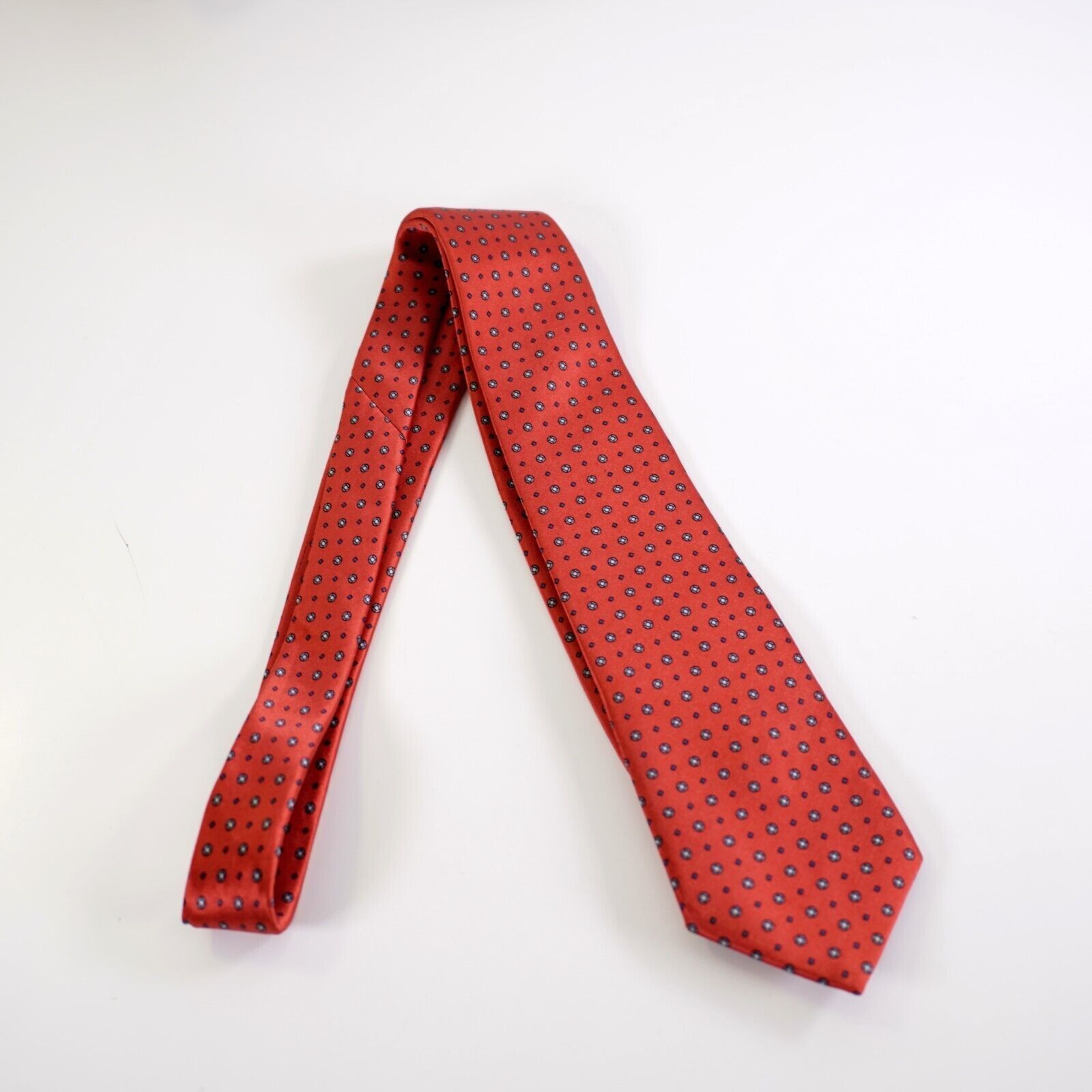 Oscar De La Renta Oscar De La Renta Red Geometric Print Short Silk Tie Size ONE SIZE - 7 Thumbnail