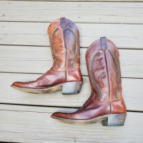 Dan Post × Vintage Vintage 70s Dan Post Brown Leather Braid Shaft Western Boots Size US 9 / EU 42 - 2 Thumbnail
