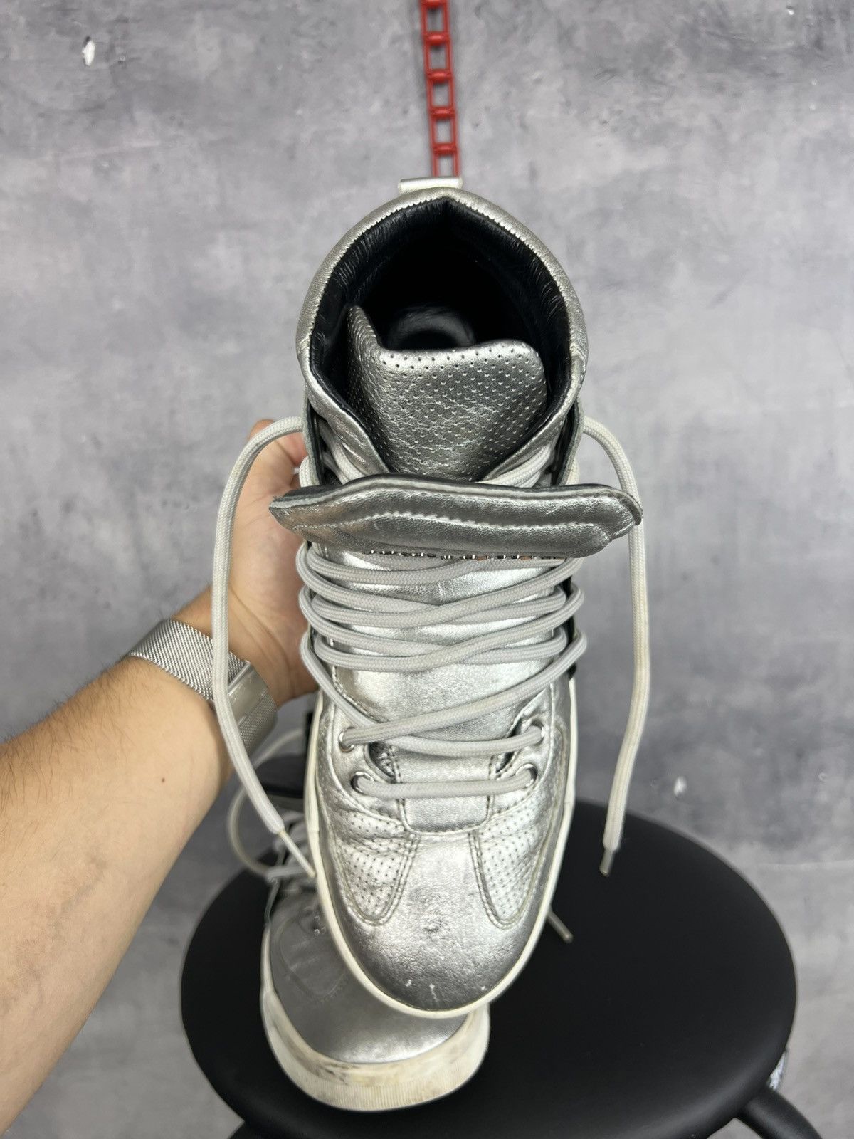 Dolce & Gabbana Dolce & Gabbana Silver Leather High Top Sneakers Size 8,5 Size US 8.5 / EU 41-42 - 22 Thumbnail