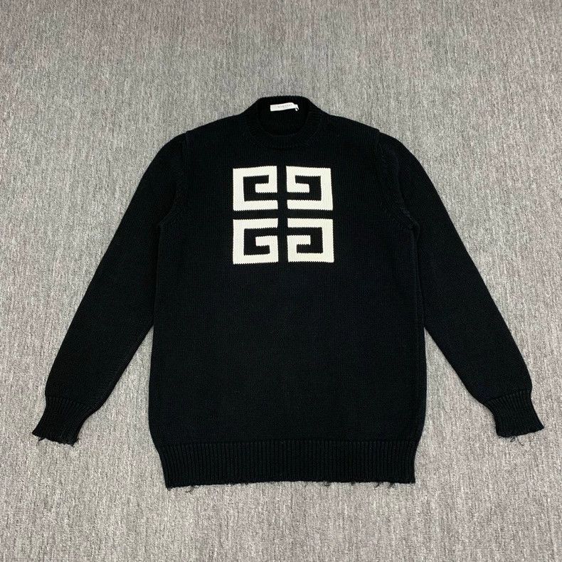 Givenchy Givenchy Black Destruction Big Logo Knit Sweater / XL Size US XL / EU 56 / 4 - 1 Thumbnail
