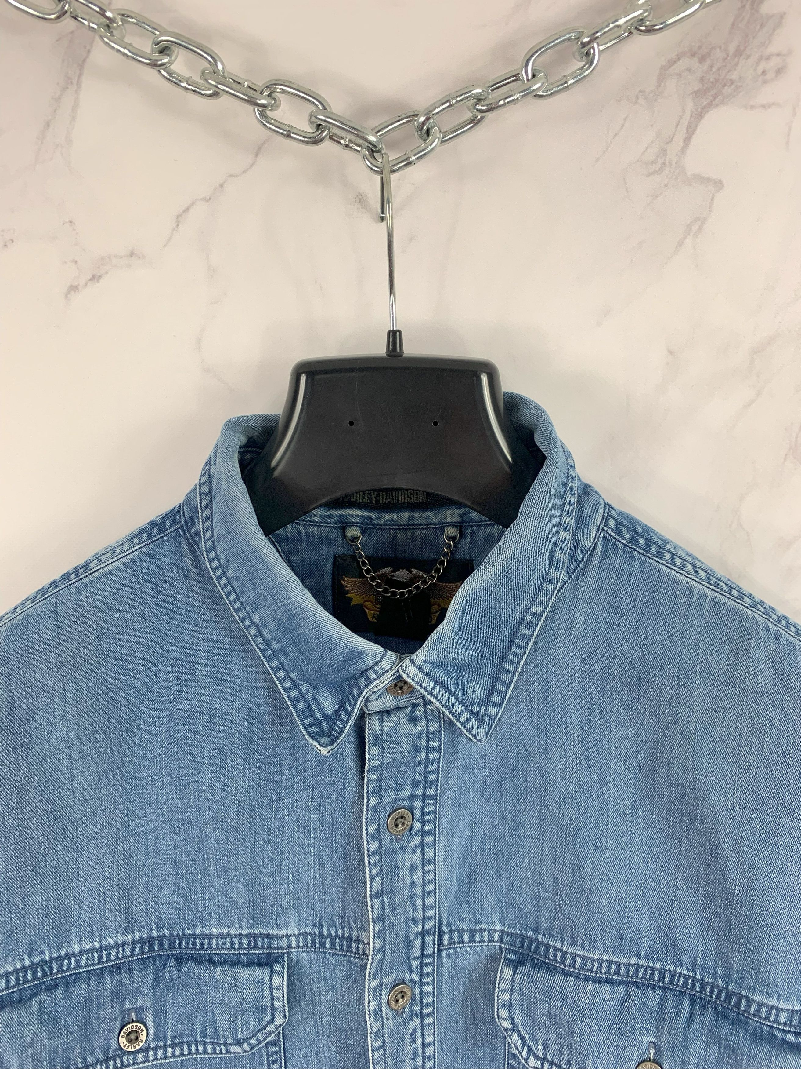 Harley Davidson Vintage Harley Davidson Denim Button Shirt Size 2XL Size US XXL / EU 58 / 5 - 8 Thumbnail