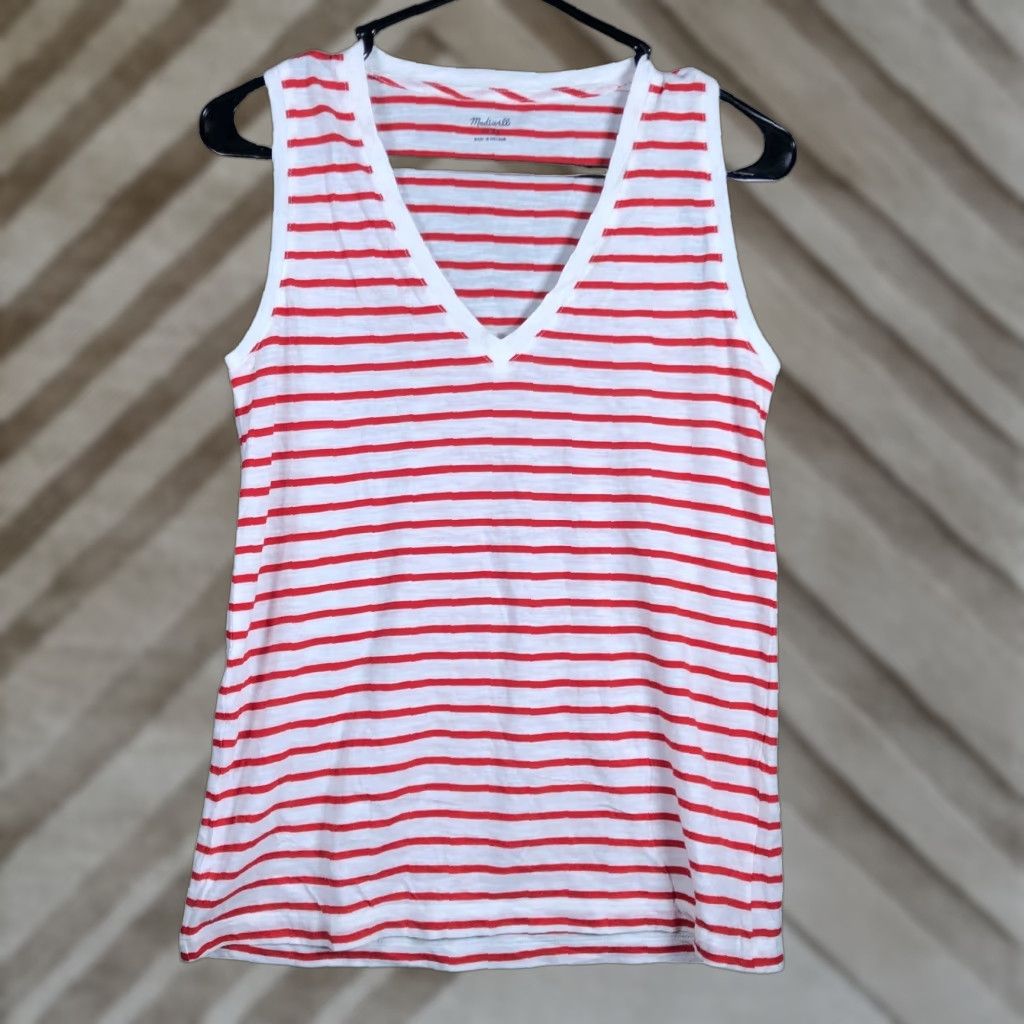 Madewell VINTAGE Madewell Womens Shirt White Red Stripe V Neck Tank Lightweight Casual XS Size XS / US 0-2 / IT 36-38 - 1 Thumbnail
