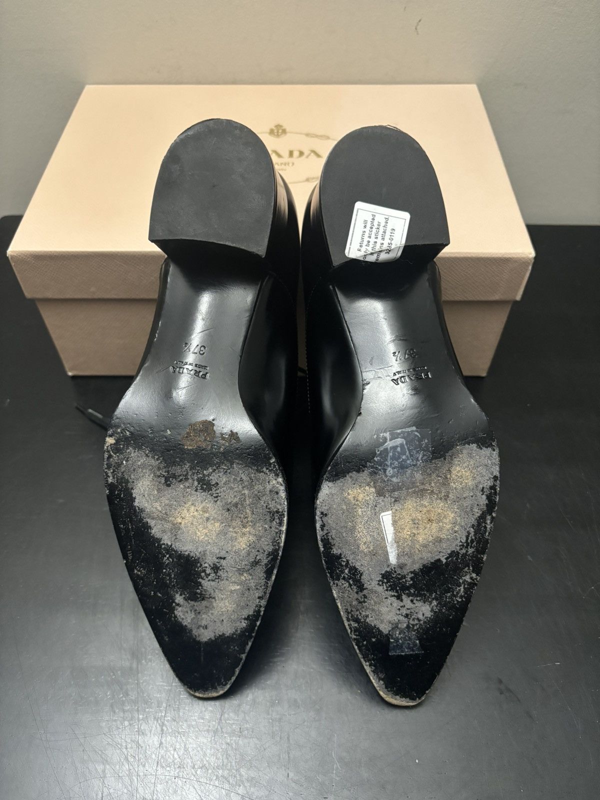 Prada Prada Heeled Derby Leather Loafer Black Size US 7.5 / IT 37.5 - 6 Thumbnail