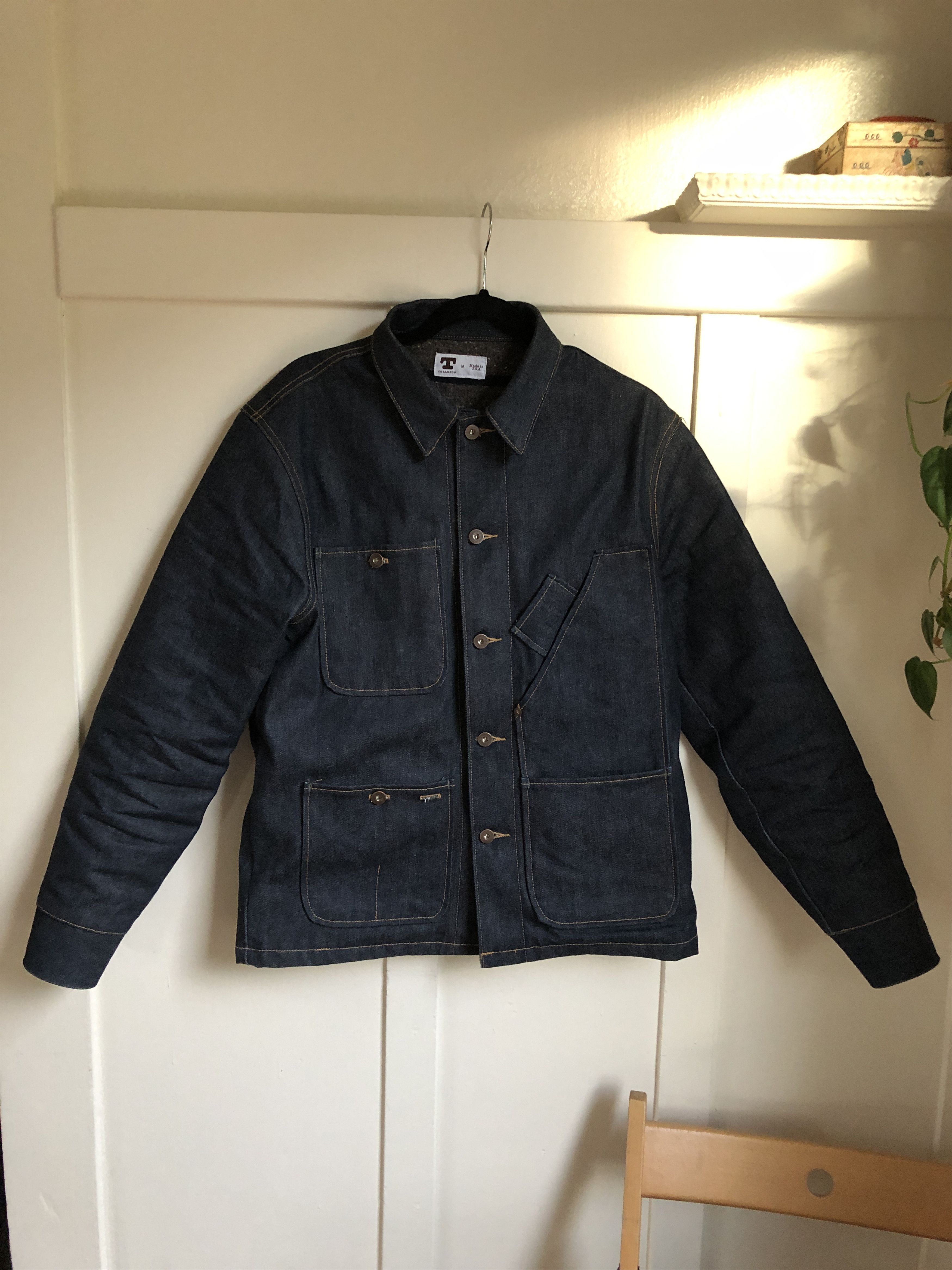 image of Tellason Blanket Lined 16.5 Oz. Coverall Jacket / Chore Coat in Blue Denim, Men's (Size Medium)