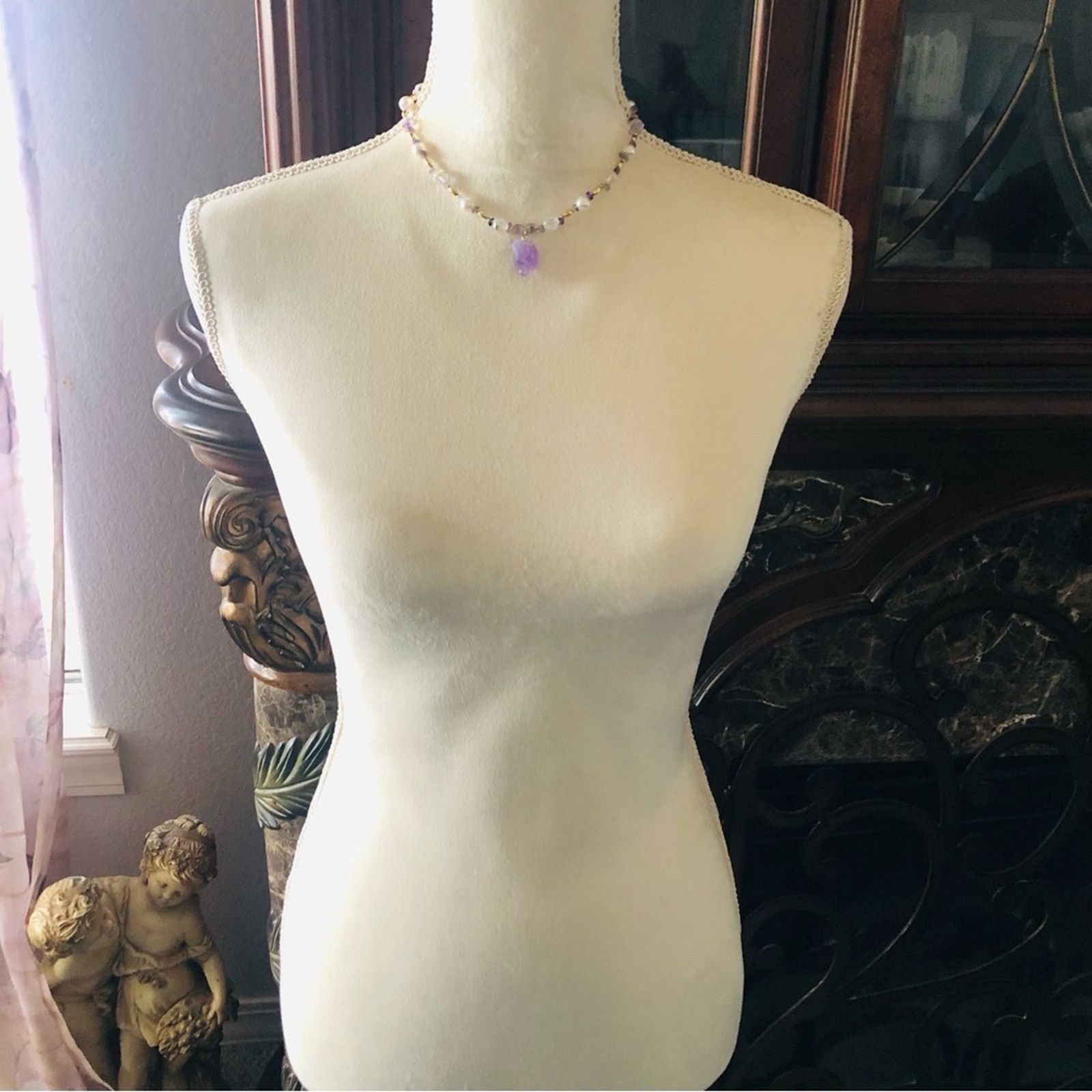 Handmade Handcrafted repurpose genuine amethyst slab pendant necklace Size ONE SIZE - 6 Thumbnail