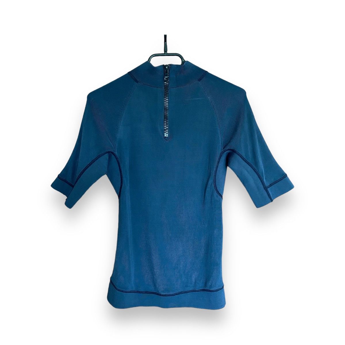 image of Prada Half-Zip Viscose Top in Petrol Blue, Women's (Size XS)