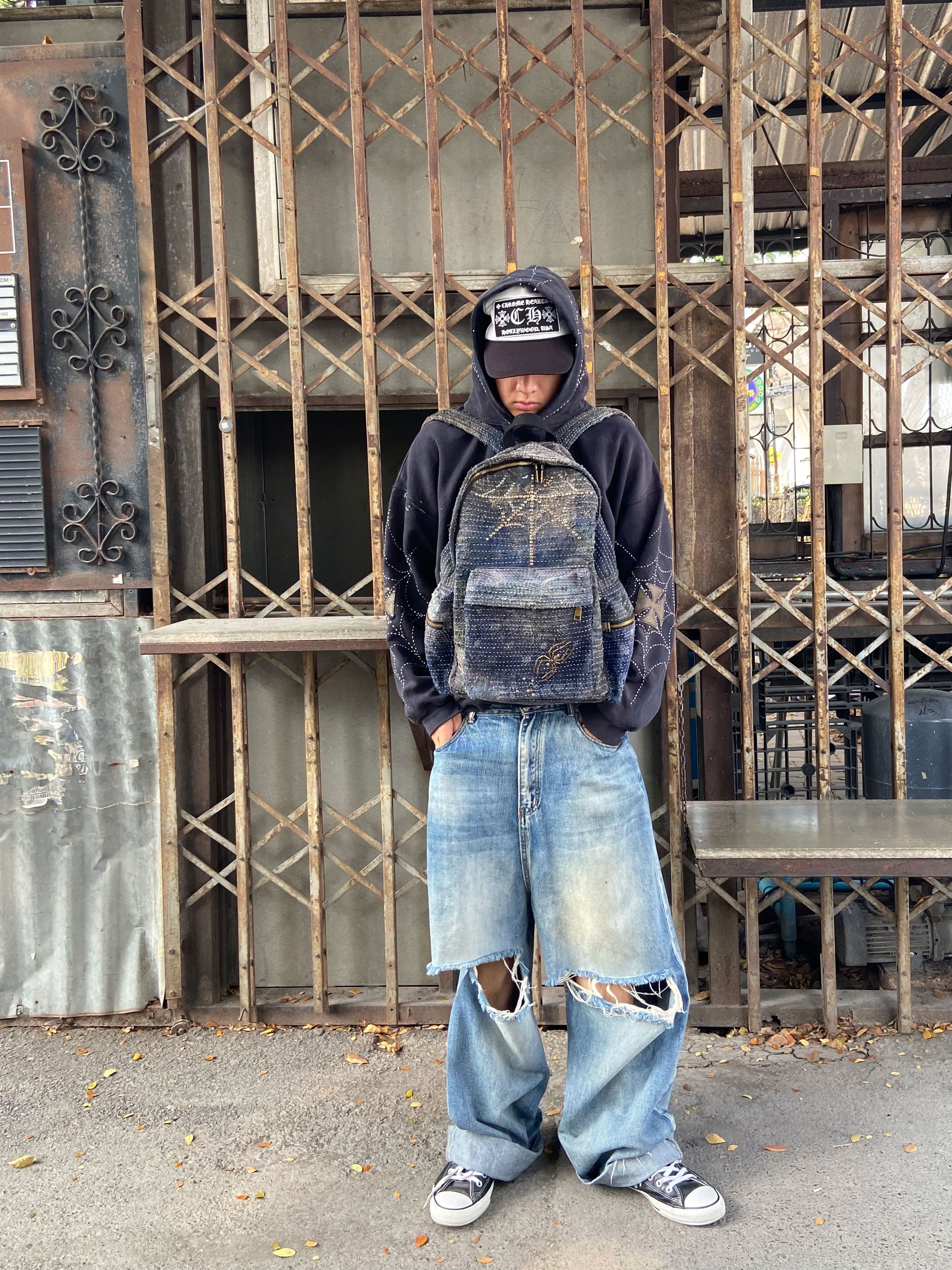 Japanese Brand BORO SASHIKO Studded Spider Web Backpack 🕷️🕸️ Size ONE SIZE - 11 Thumbnail