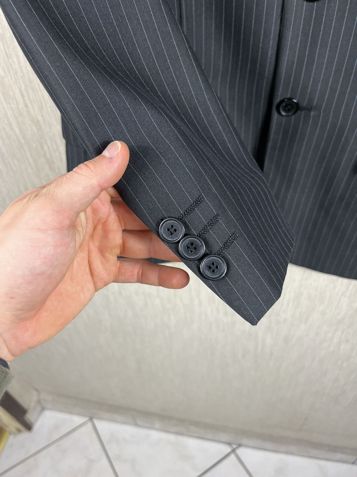Giorgio Armani × Vintage Vintage Giorgio Armani striped wool blazer jacket luxury Size 46R - 15 Thumbnail