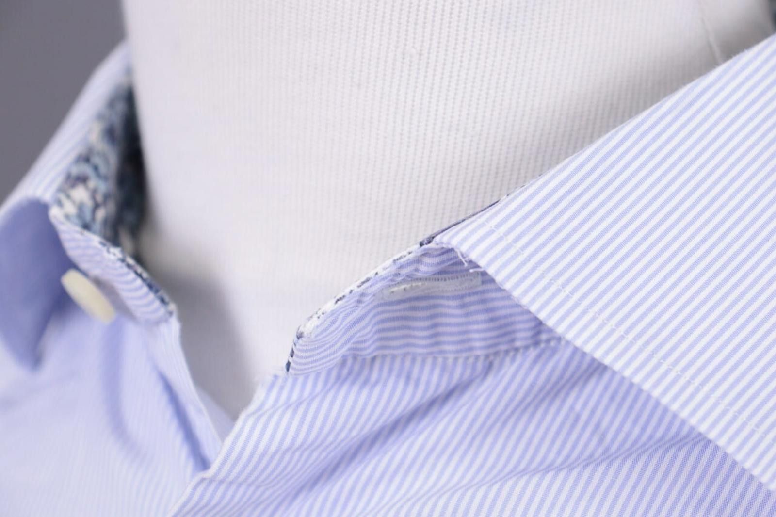 Eton Eton Slim Blue Pinstripe Floral Shirt Size 41 / 16 Size US M / EU 48-50 / 2 - 9 Thumbnail