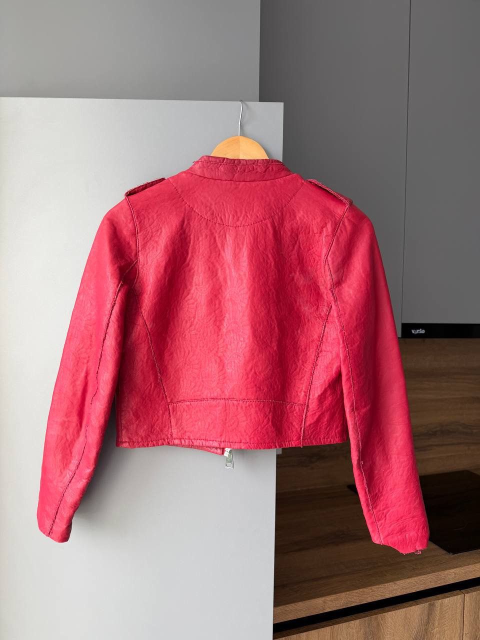 Maje Maje Embroidered Leather Biker Jacket Red Size XS / US 0-2 / IT 36-38 - 6 Thumbnail
