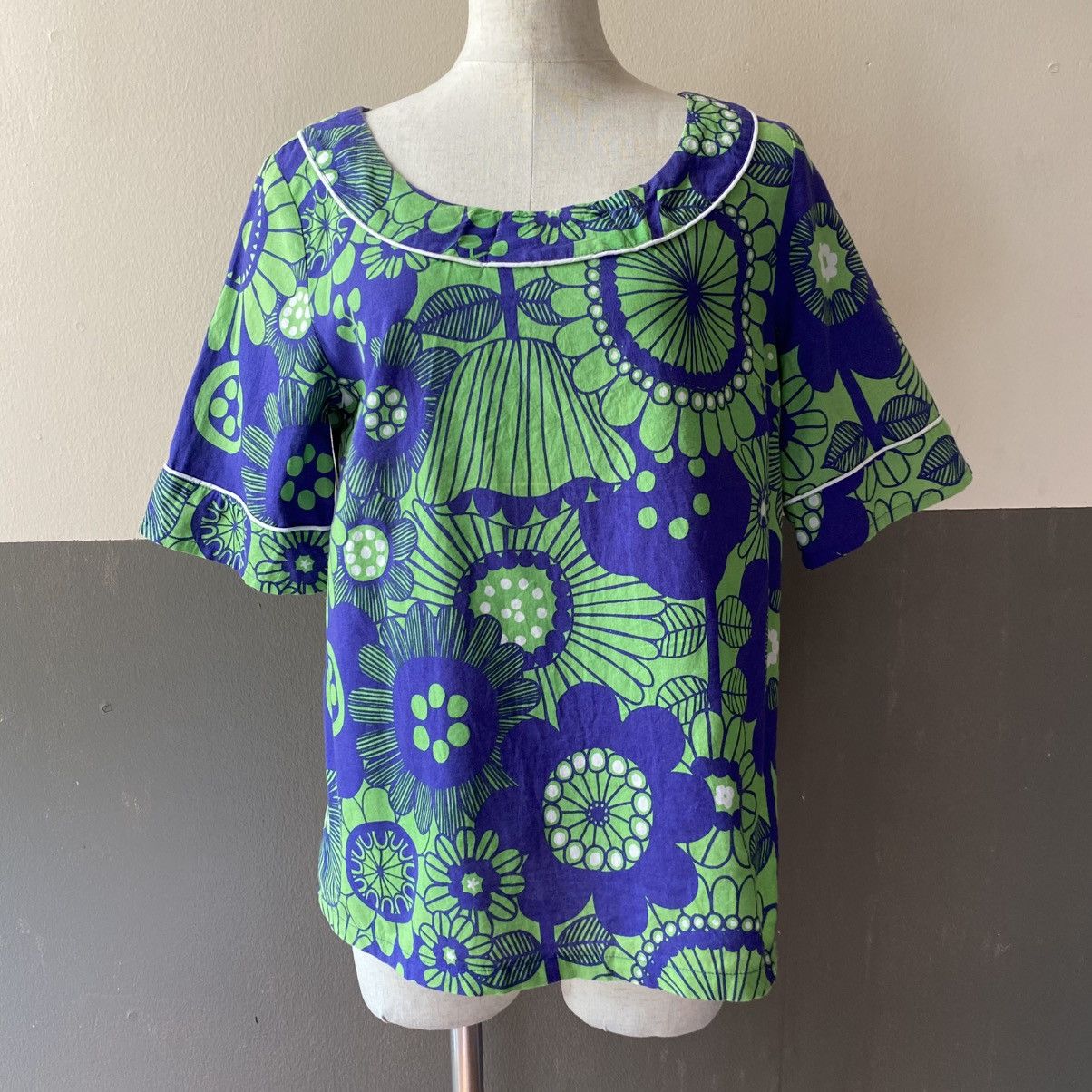 Marimekko Marimekko® Blue Green Retro Floral Blouse Size XS / US 0-2 / IT 36-38 - 15 Thumbnail