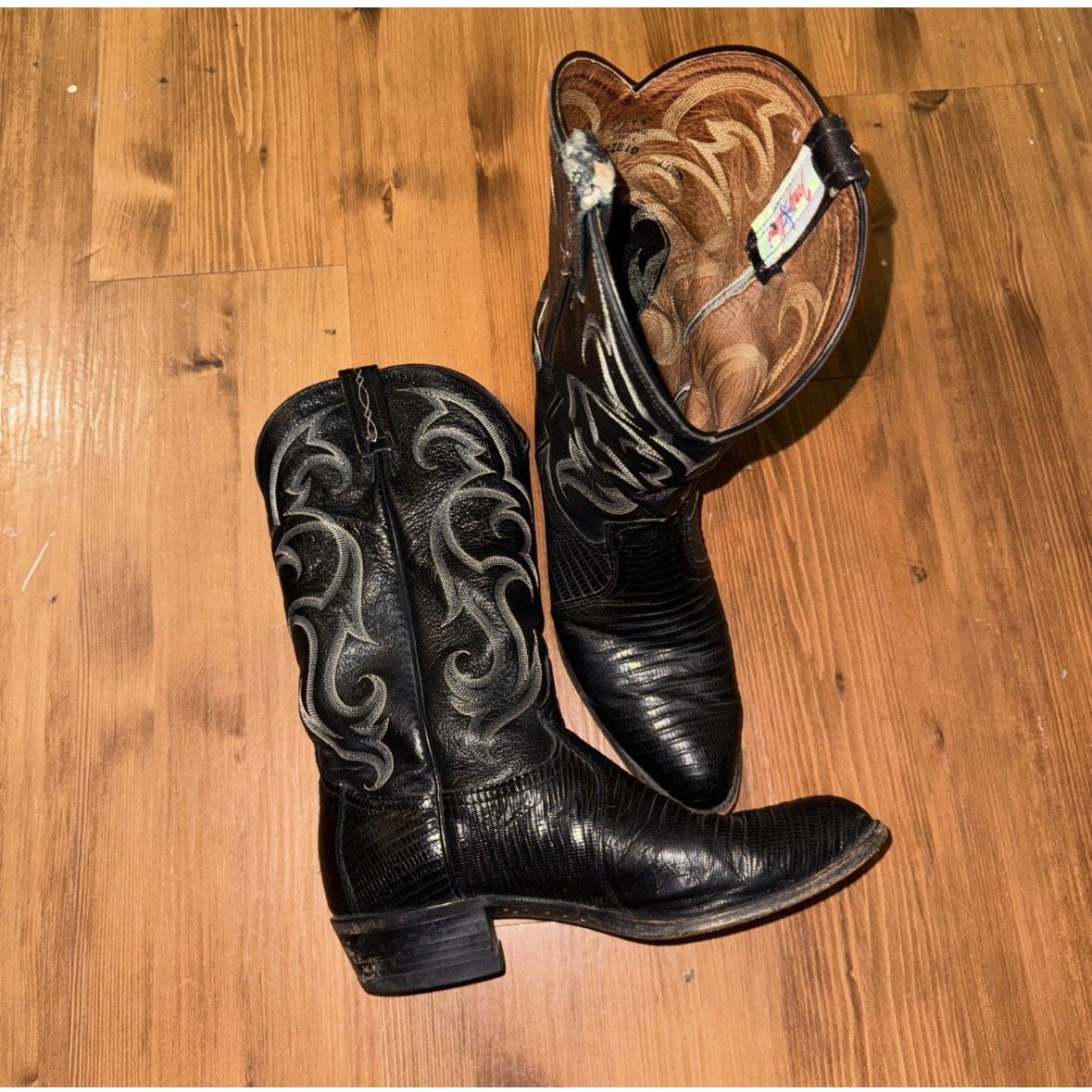 Tony Lama Tony Lama 1990s Black Lizard Skin Cowboy Boots 11.5D Size US 11.5 / EU 44-45 - 1 Thumbnail