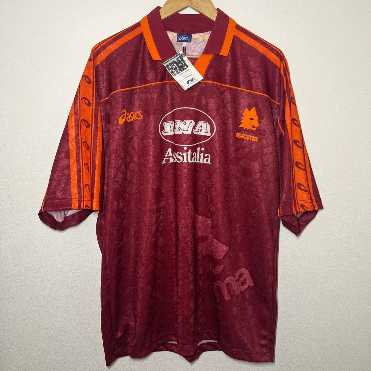 image of Asics x Soccer Jersey Roma 1995-1996 Home Jersey in Burgundy, Men's (Size XL)