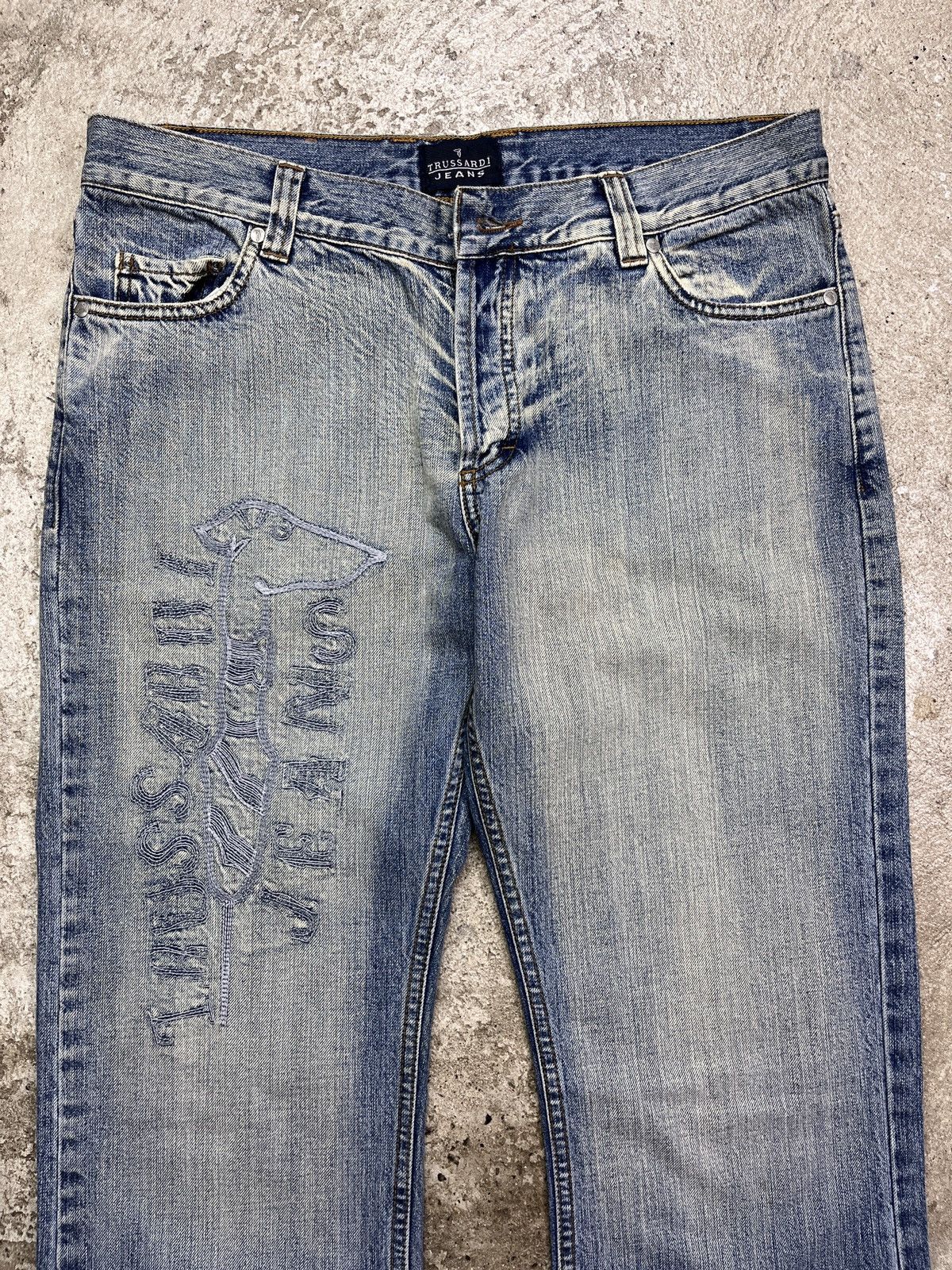 Trussardi × Vintage TRUSSARDI EMBROIDERED LOGO DENIM PANTS - LOT № 3148 Size US 33 - 6 Thumbnail