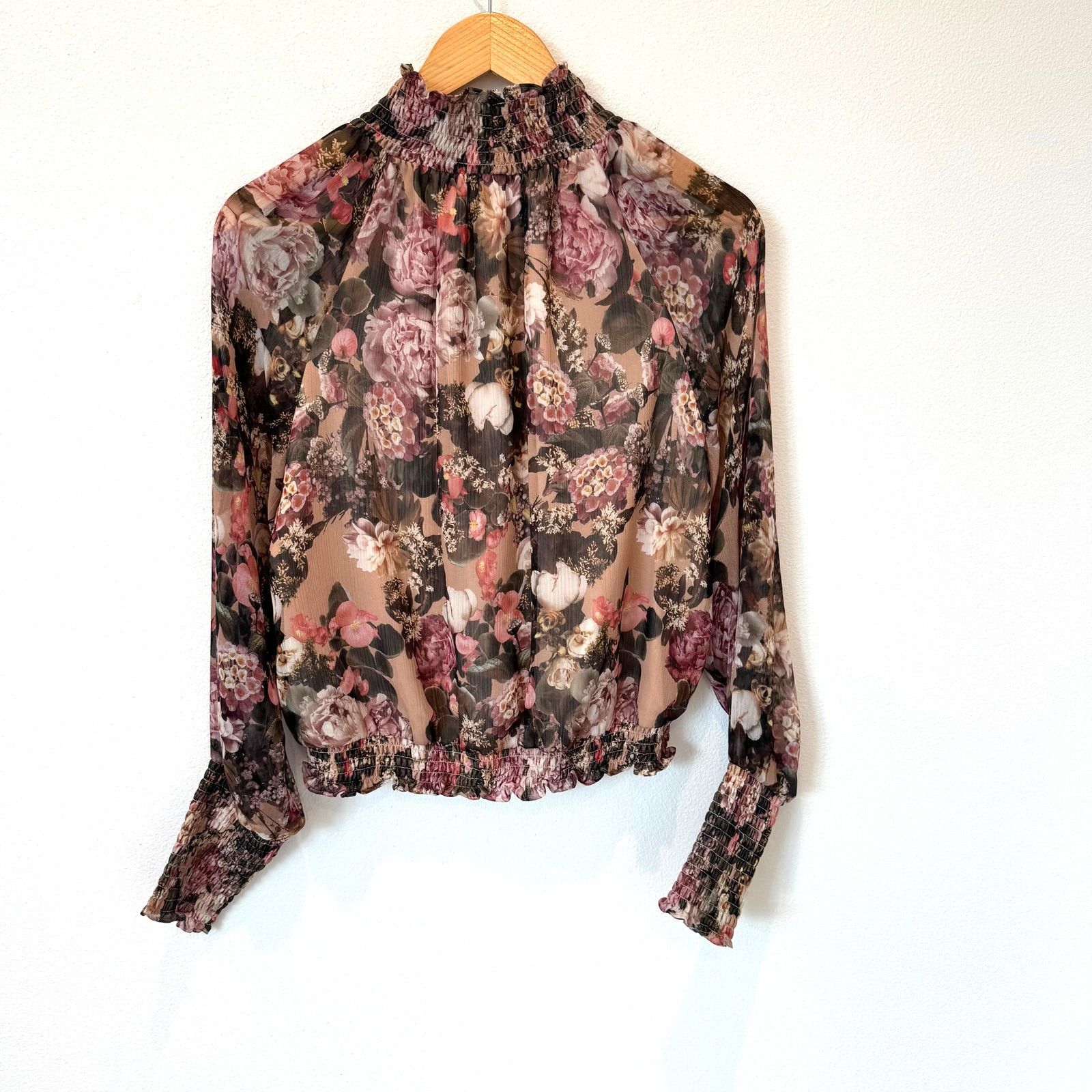 Amanda Uprichard Amanda Uprichard Bentley Pink Floral Sheer Mock Neck Top Size L / US 10 / IT 46 - 10 Thumbnail