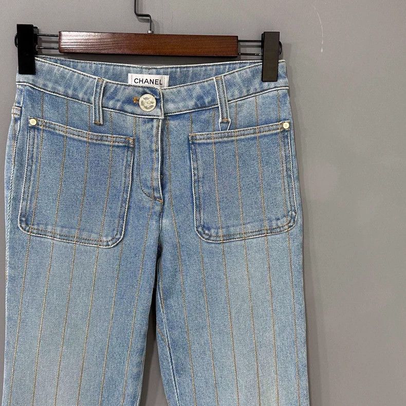 Chanel Chanel 20p striped light blue jeans 2504-Nextarrow Size 42" / US 20 - 2 Thumbnail