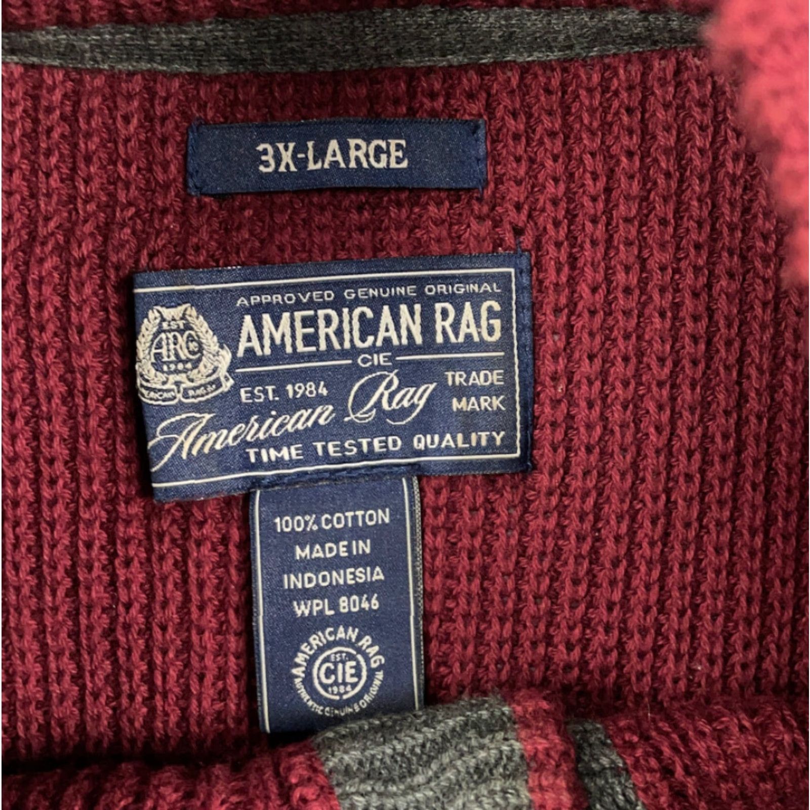 Vintage American Rag Cie Dark Red Chunky Knit Henley Sweater Adult 3XL Pullover Size US XXL / EU 58 / 5 - 5 Thumbnail