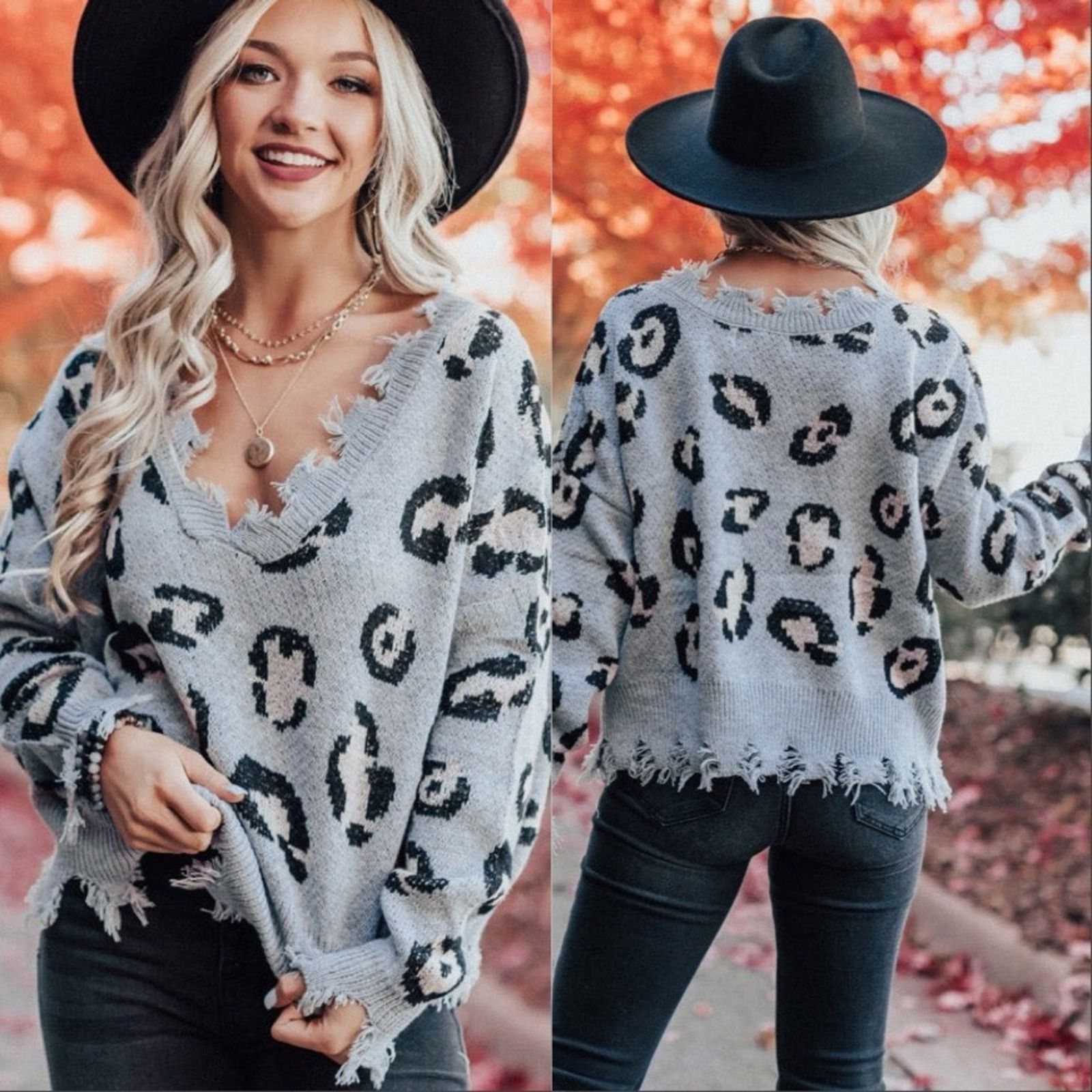 Nordstrom NEW MIRACLE Grey Distress Animal Fringe $85 Pullover Sweater Size M / US 6-8 / IT 42-44 - 4 Thumbnail