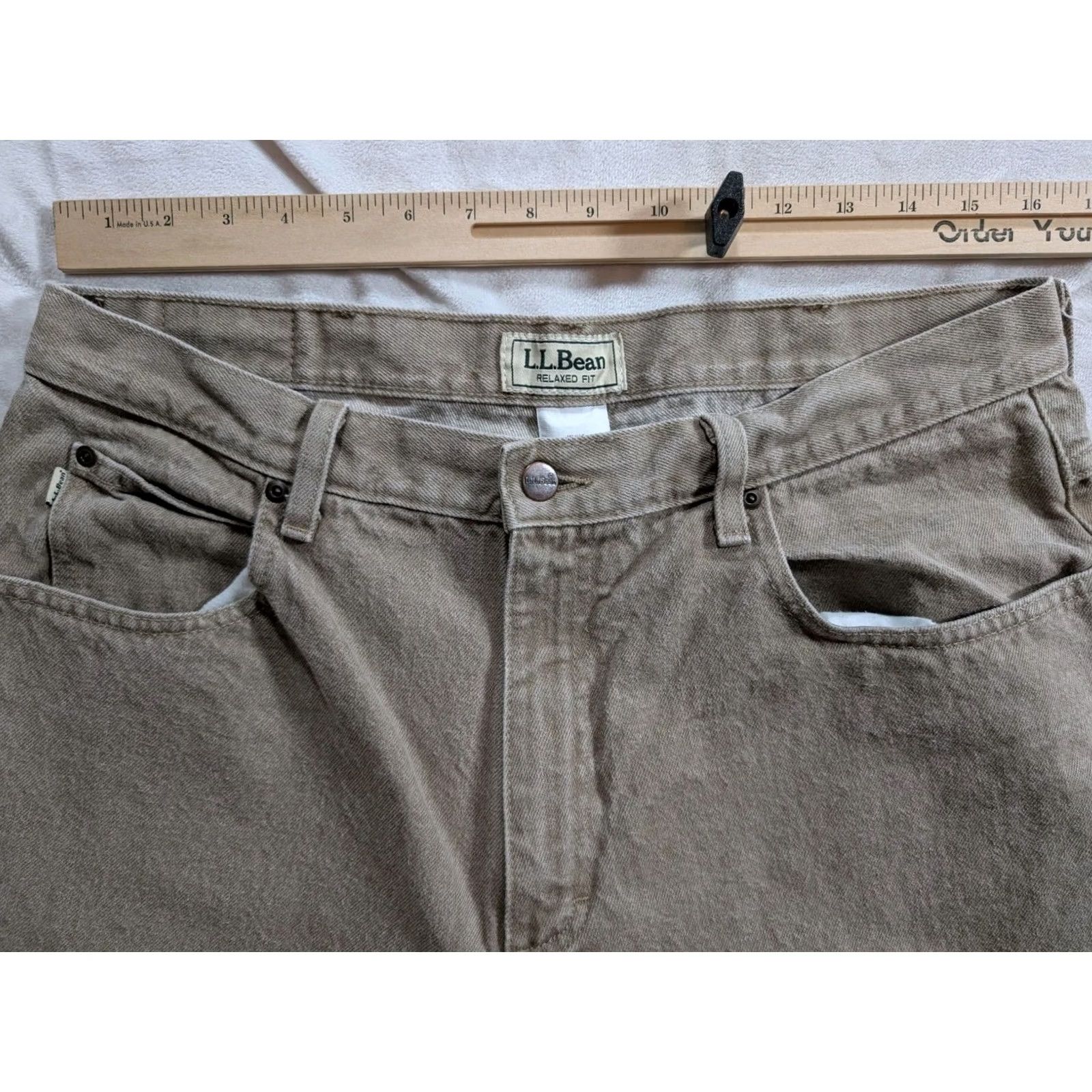 Vintage VINTAGE L.L. Bean Relaxed Fit Jeans Sand Beige 35x30 OFJB9 Mens 5-Pocket Denim Straight 90s Southwestern USA Size US 35 - 2 Thumbnail