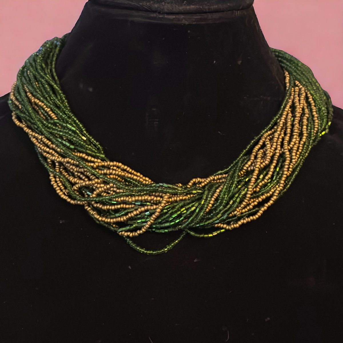 Other Chunky green & gold multi strand twisted seed bead necklace Size ONE SIZE - 1 Thumbnail