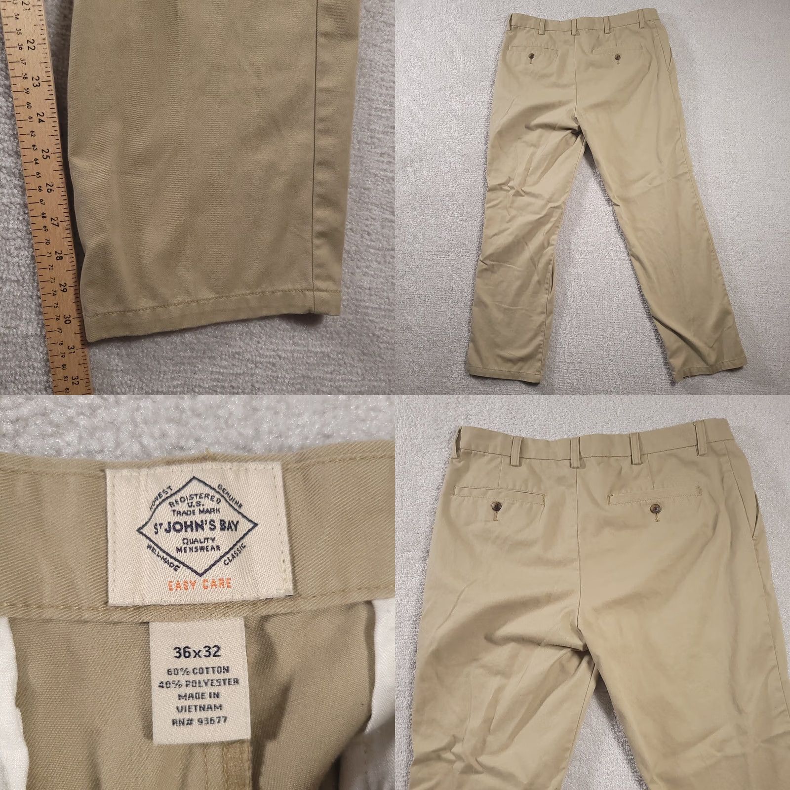Vintage St. John's Bay Khaki Pants Men's 36X32 Classic Easy Care Chino Tapered Leg Beige Size US 36 / EU 52 - 8 Thumbnail