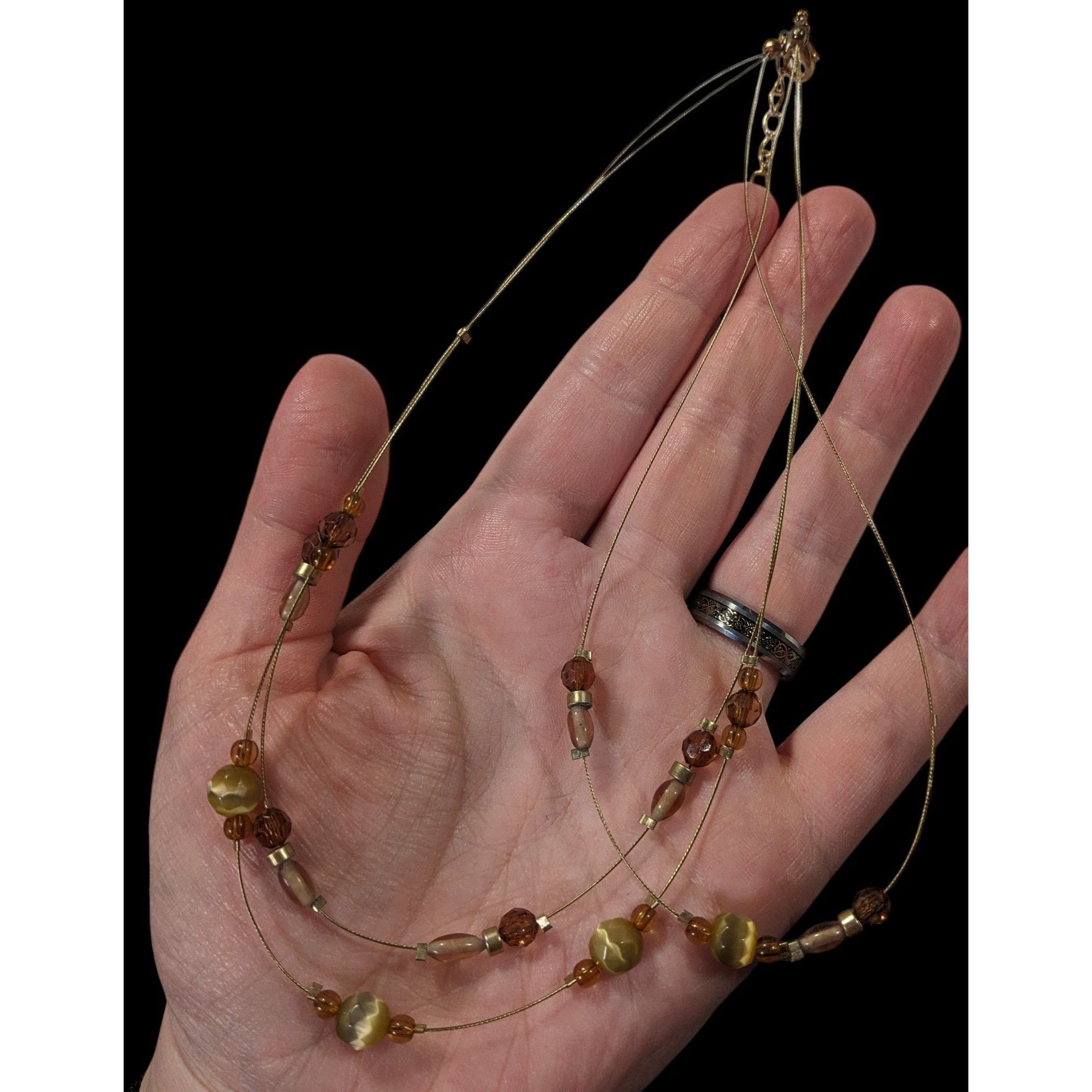 Other Retro Yellow Brown And Gold Tone Glass Beaded Floating Neckl Size ONE SIZE - 4 Thumbnail