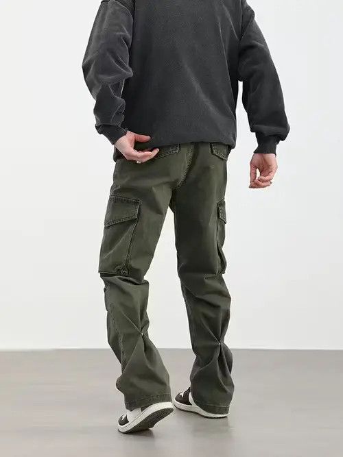 image of Vintage Distressed Faded Pleated Cargo Pants in Faded Green, Men's (Size 32)