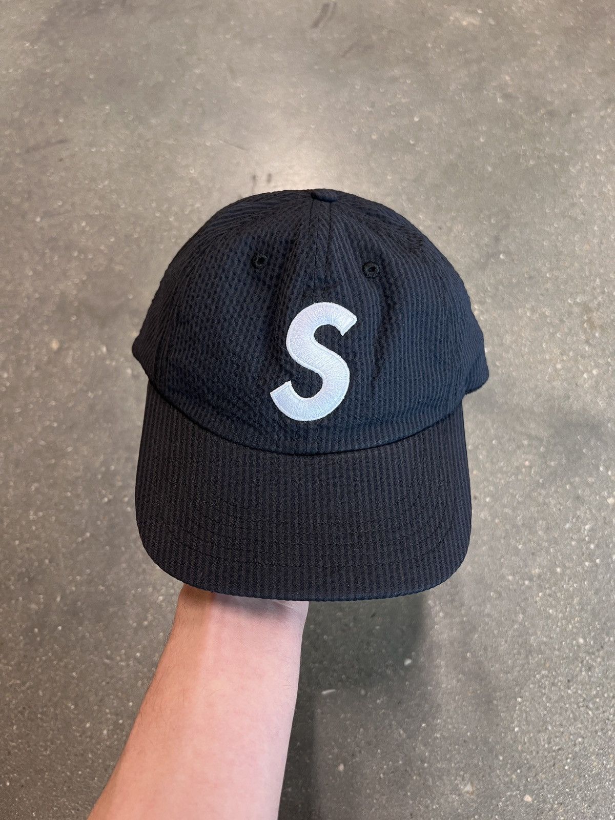 Supreme Supreme Seersucker S Logo 6-Panel Hat Black | Grailed