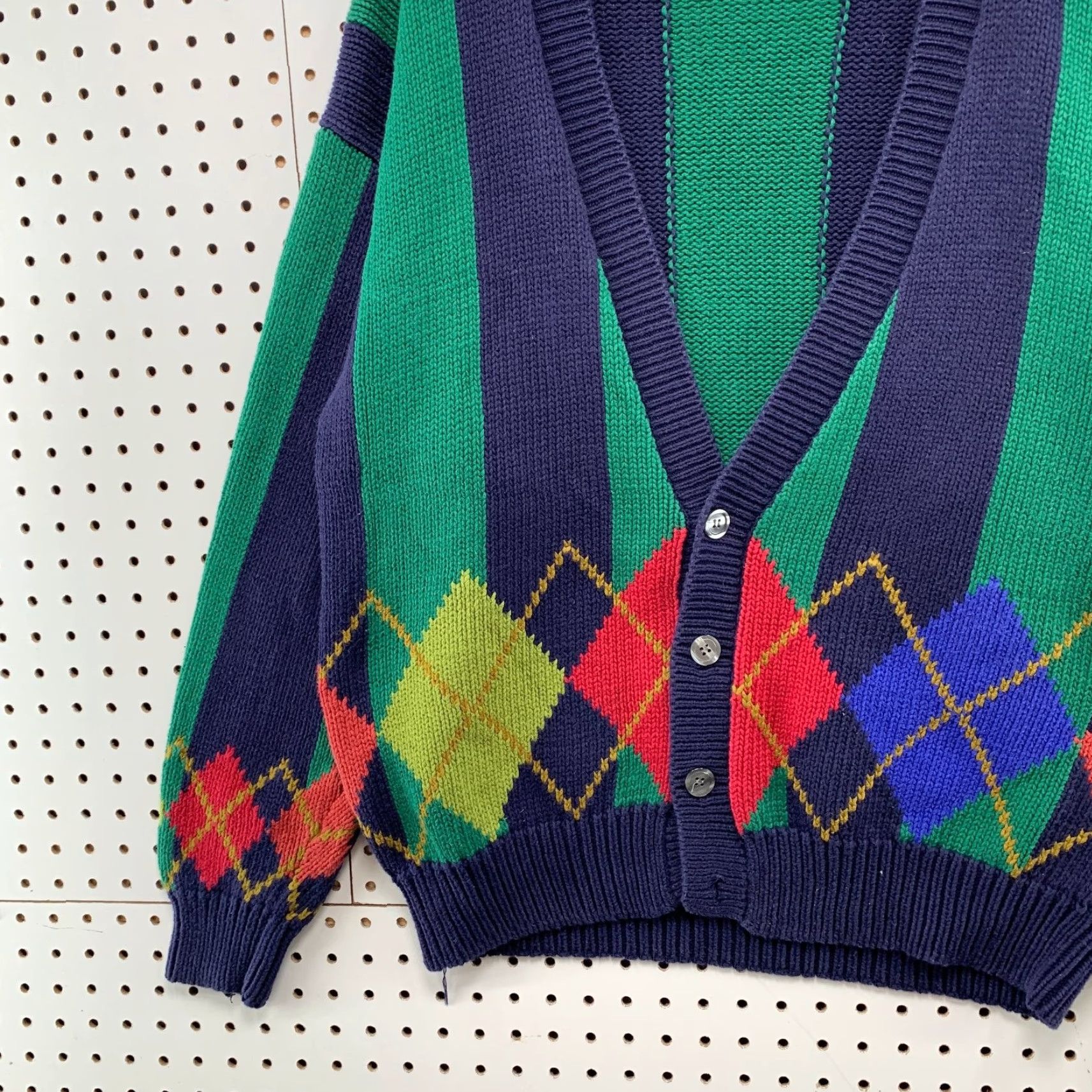 Perry Ellis Vintage Perry Ellis Cardigan Sweater Mens M Blue Green Argyle Golf 90s Size US M / EU 48-50 / 2 - 5 Thumbnail