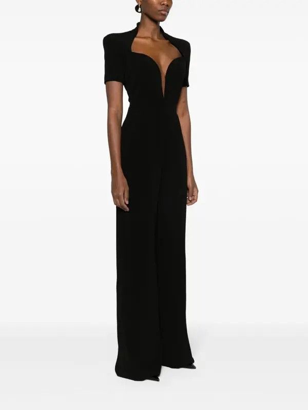 Balmain o1s1wg110825 Plunge Style Crepe Jumpsuit in Black Size 27" / US 4 / IT 40 - 3 Thumbnail
