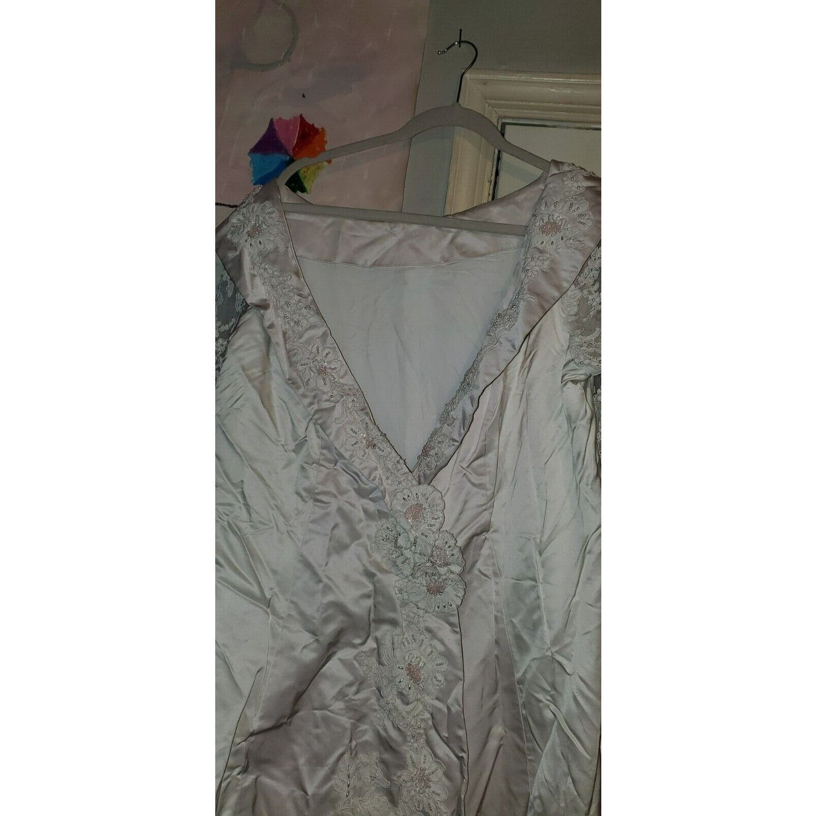 Handmade White Bridal Wedding Coat Jacket with Train Lace Sleeves 1XL Size XXL / US 16-18 / IT 52-54 - 6 Thumbnail