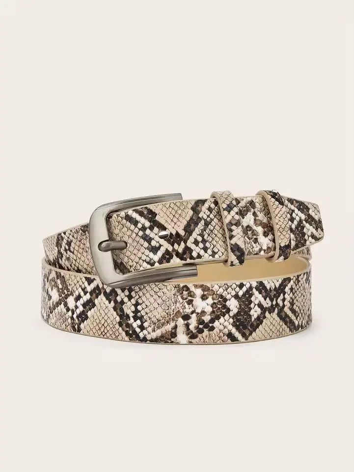 Japanese Brand 102 cm Snakeskin Print Faux Leather Belt - Brown/Beige Size ONE SIZE - 5 Thumbnail