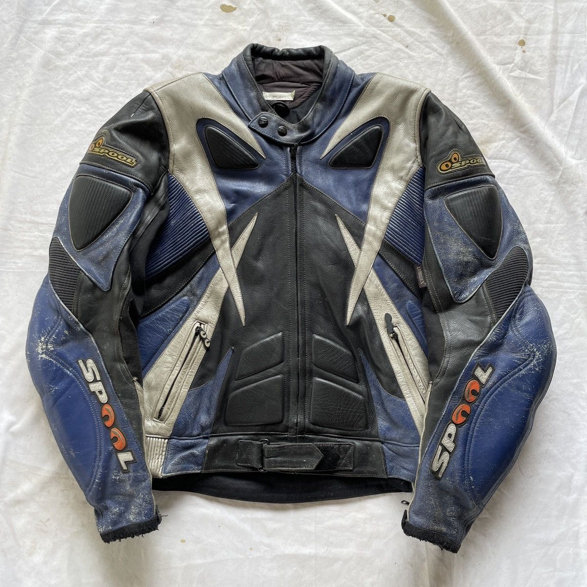 Vintage Spool Leather Biker Jacket in Blue, Men's (Size Xl)